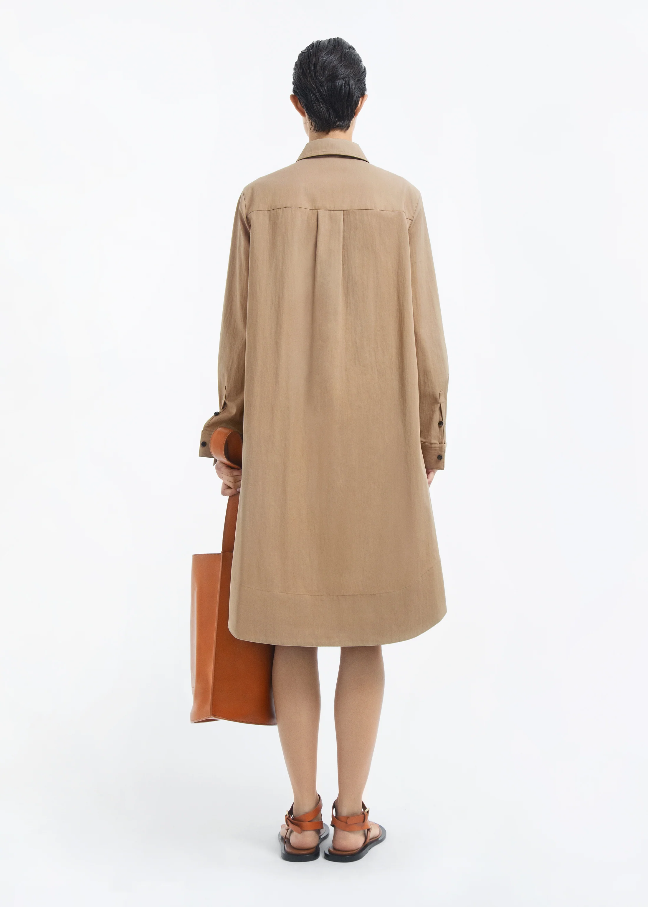 A-line Shirt Dress in Cotton Twill - Camel - Image 4