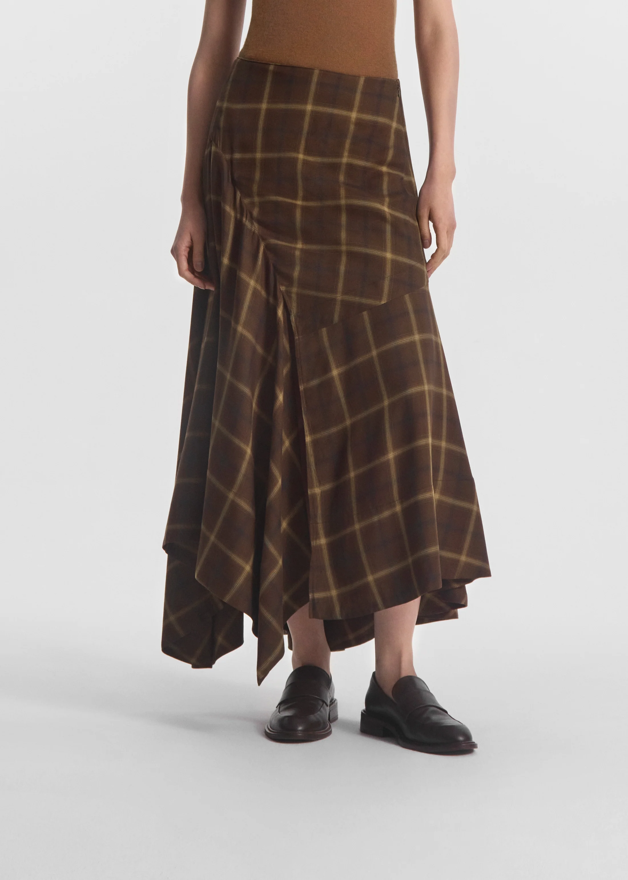 Asymmetric Full Skirt in Check Plaid - Chocolate - Image 5