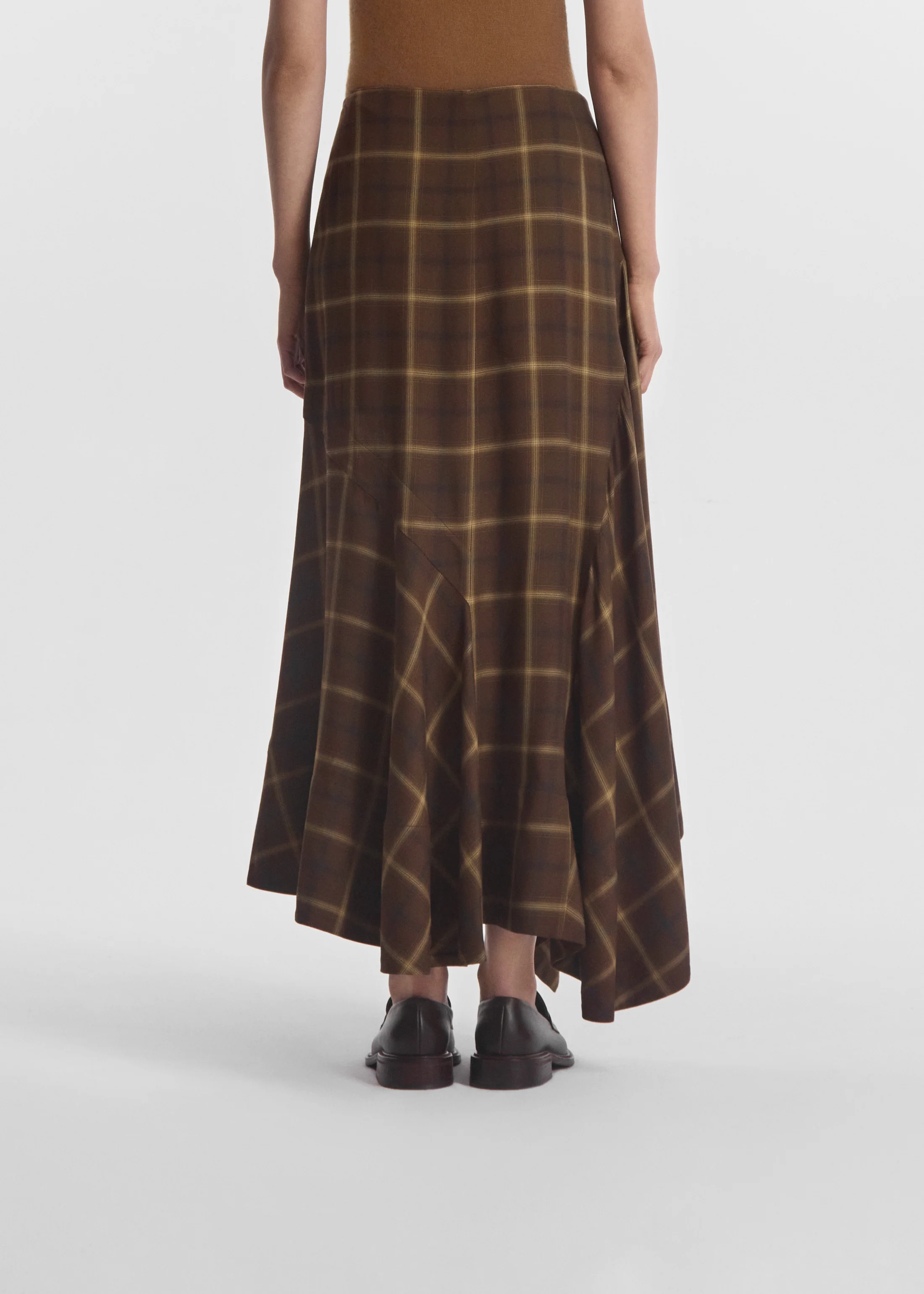 Asymmetric Full Skirt in Check Plaid - Chocolate - Image 6