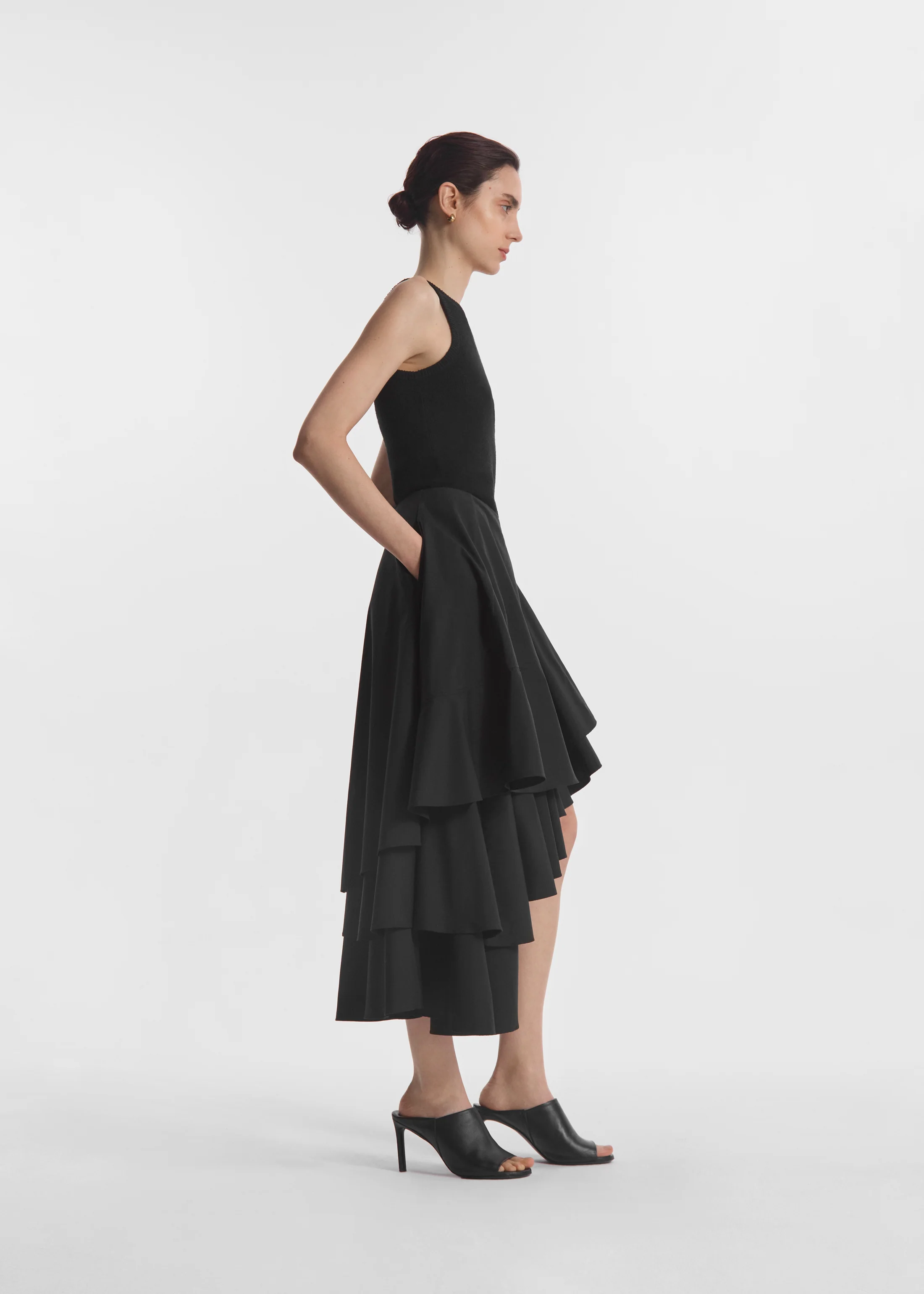 Asymmetric Full Skirt in Cotton Poplin - Black - Image 2