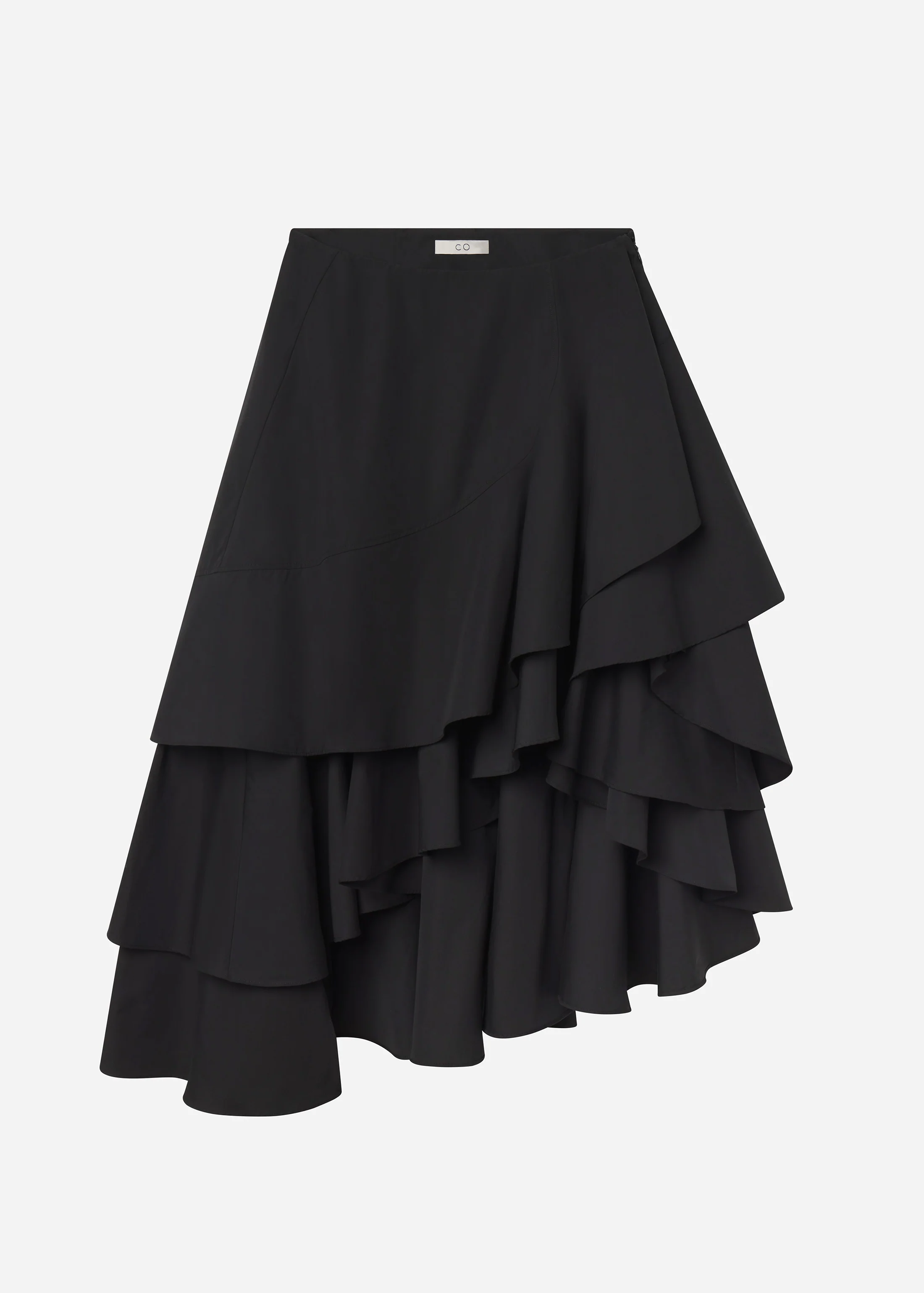 Asymmetric Full Skirt in Cotton Poplin - Black - Image 5