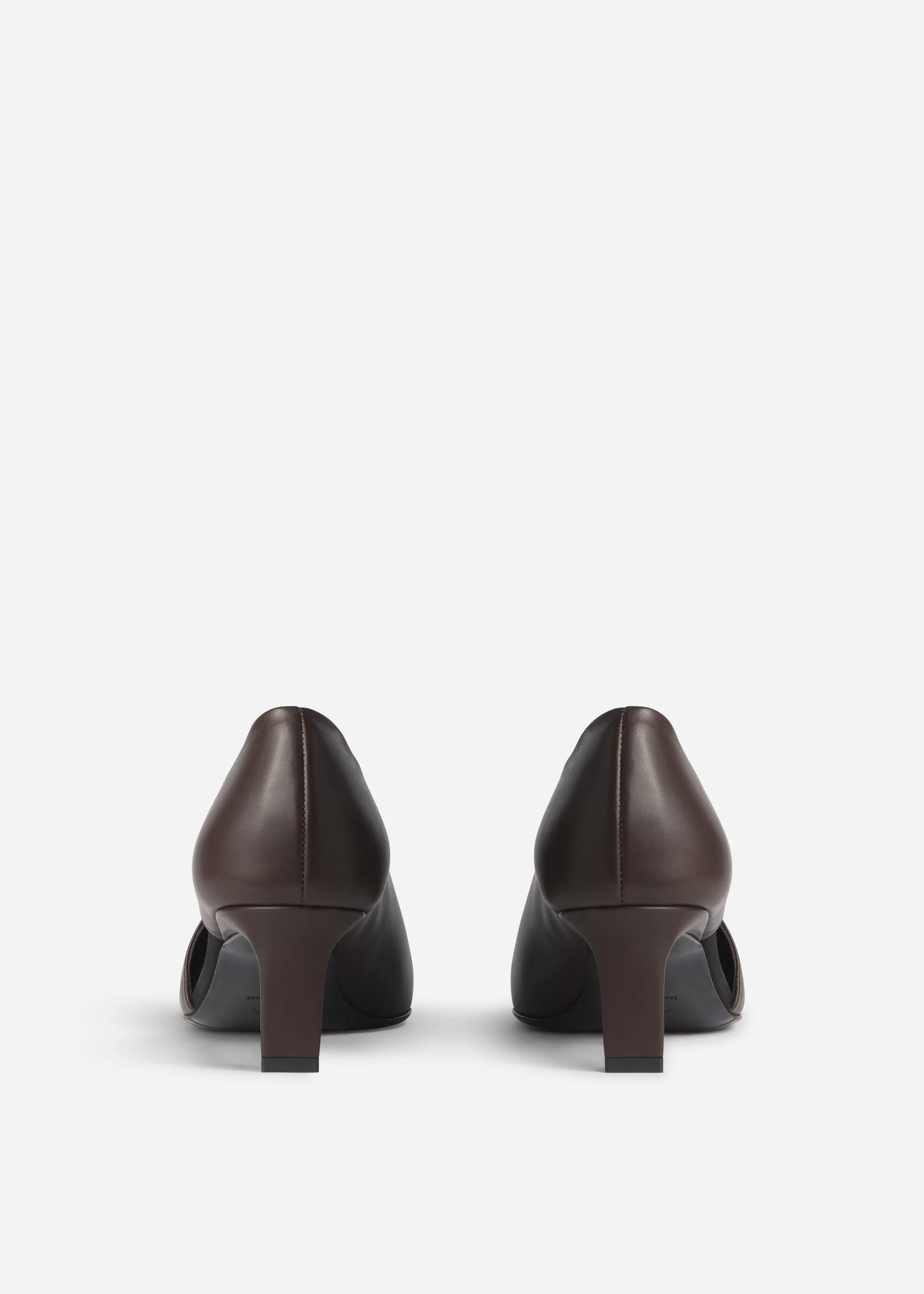 Asymmetric Pointed Kitten Heel in Smooth Leather- Chocolate - Image 3