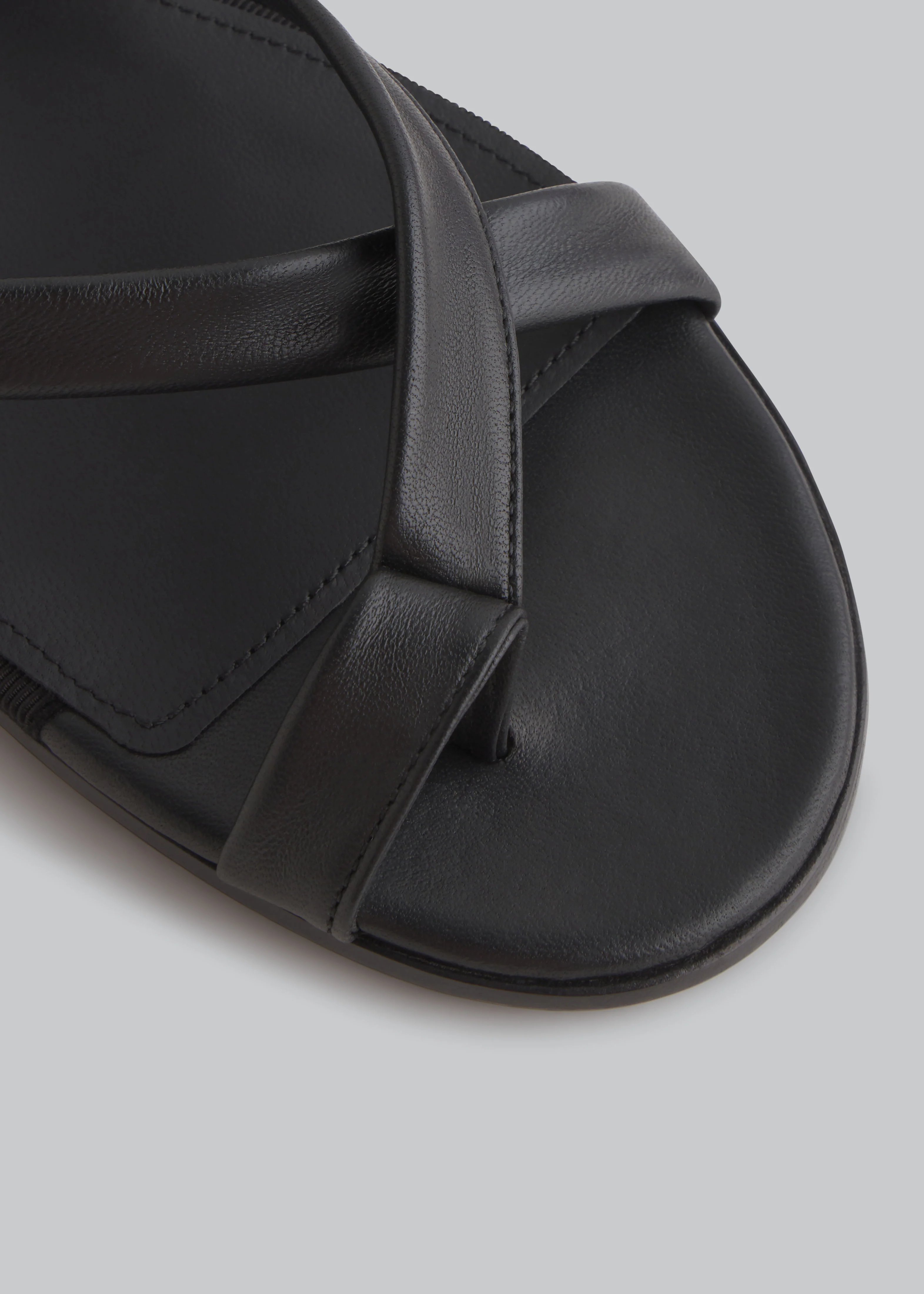 Stretch Leather Toe Strap Sandal in Black - Image 4