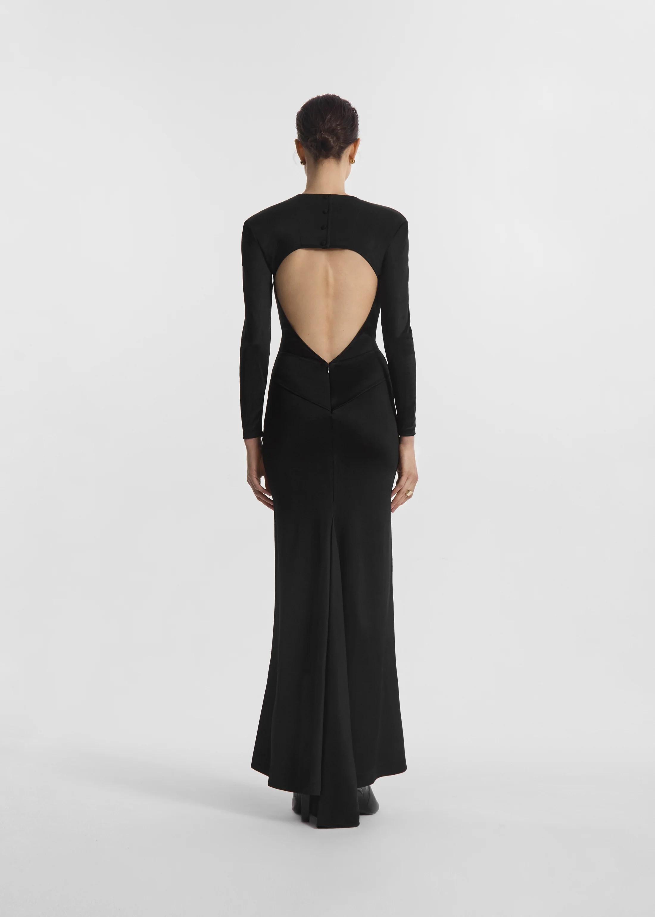 Backless Column Dress in Viscose Shine - Black - Image 3