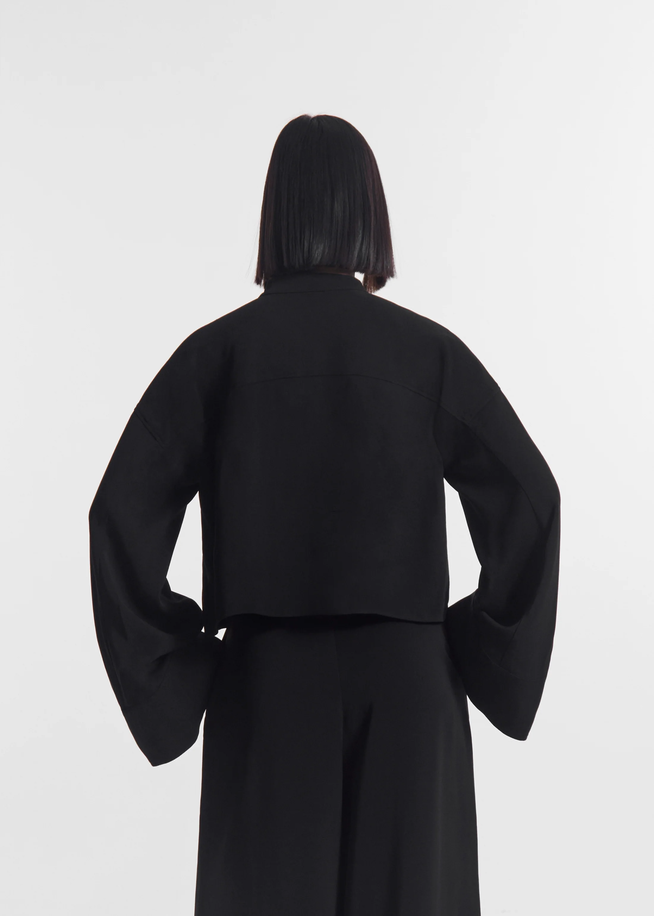 Bell Sleeve Blouse in Crepe - Black - Image 4