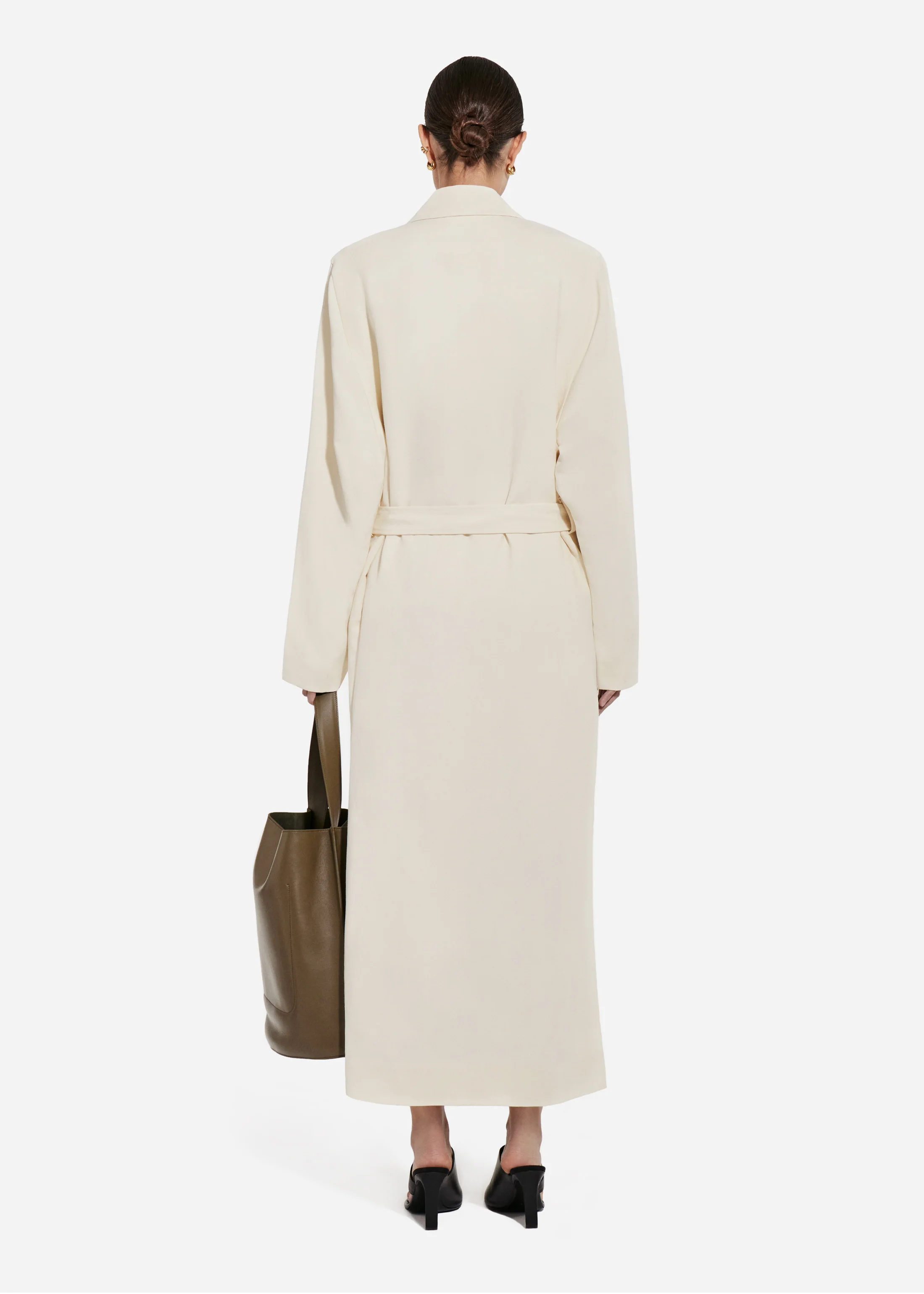 Belted Notch Collar Coat in Viscose Linen - Pearl - Image 3