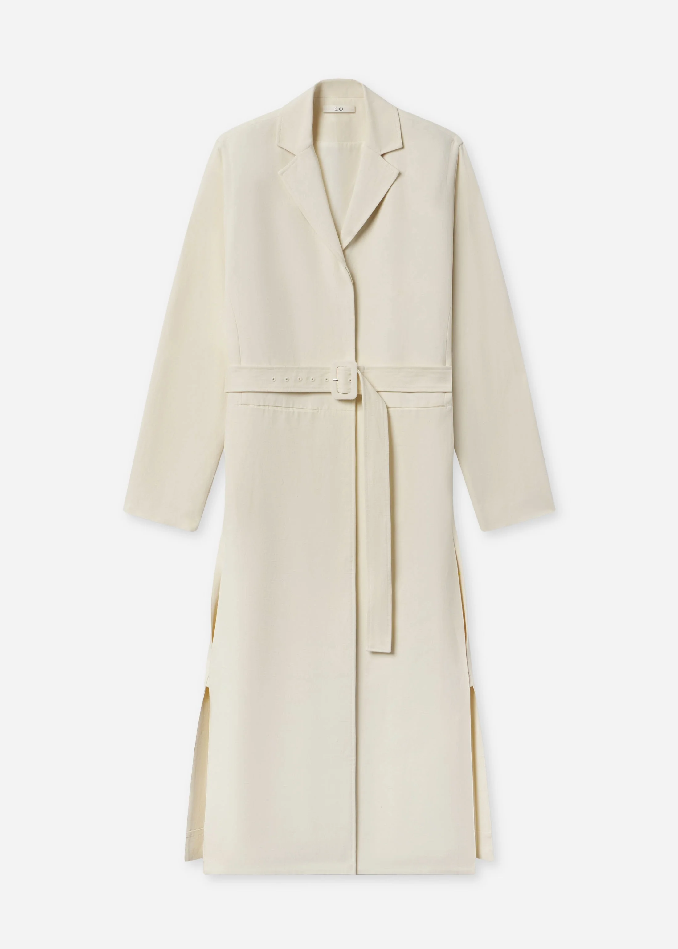 Belted Notch Collar Coat in Viscose Linen - Pearl - Image 5