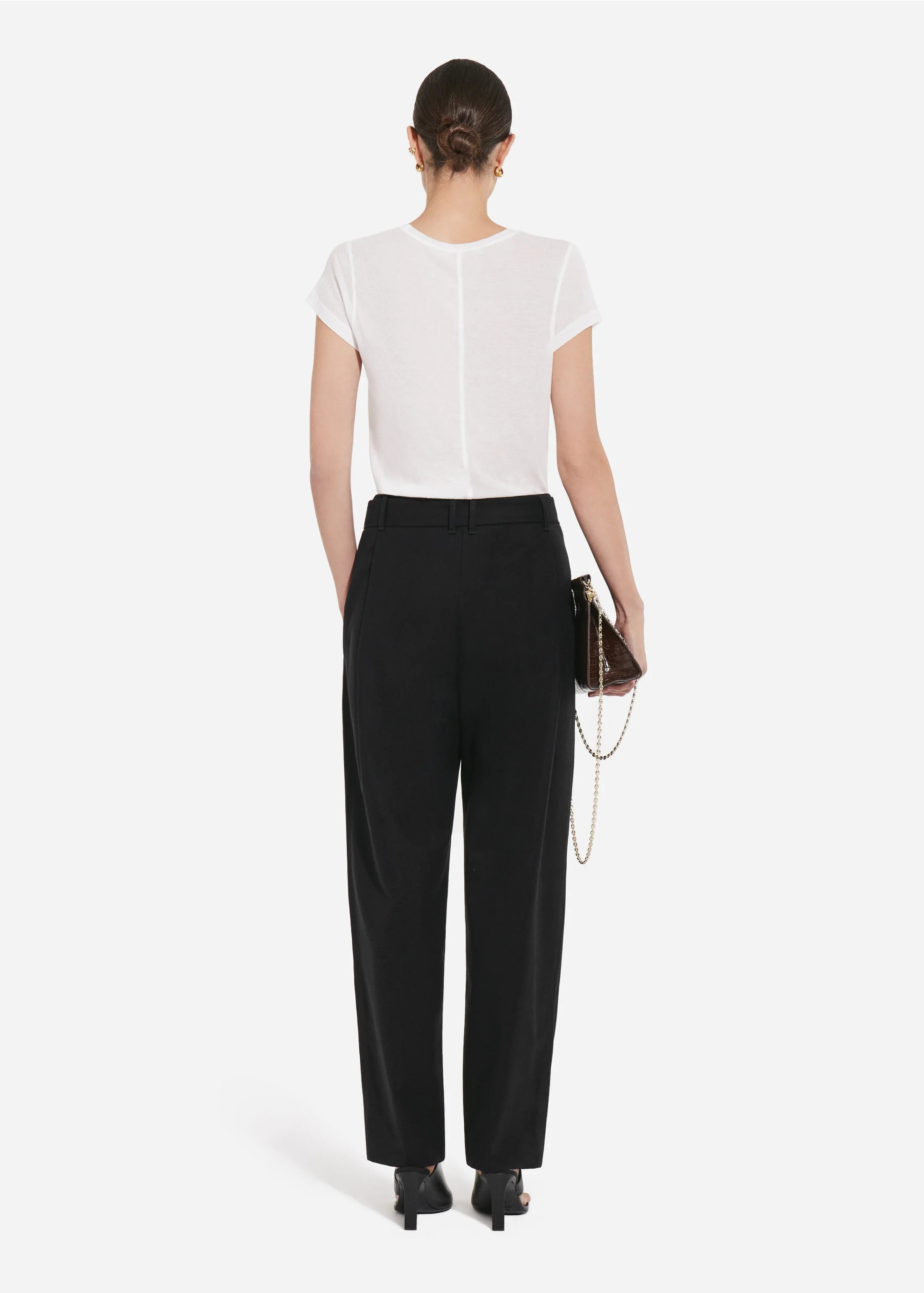 Belted Pleated Pant in Cotton - Black - Image 3