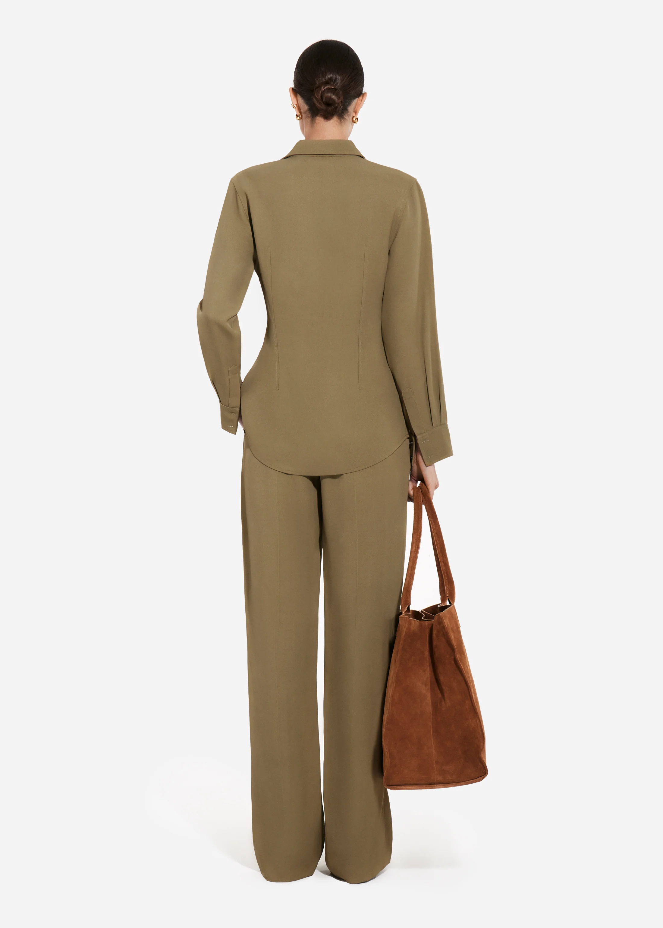 Tailored Straight-Leg Trouser in Viscose Twill - Aloe - Image 3