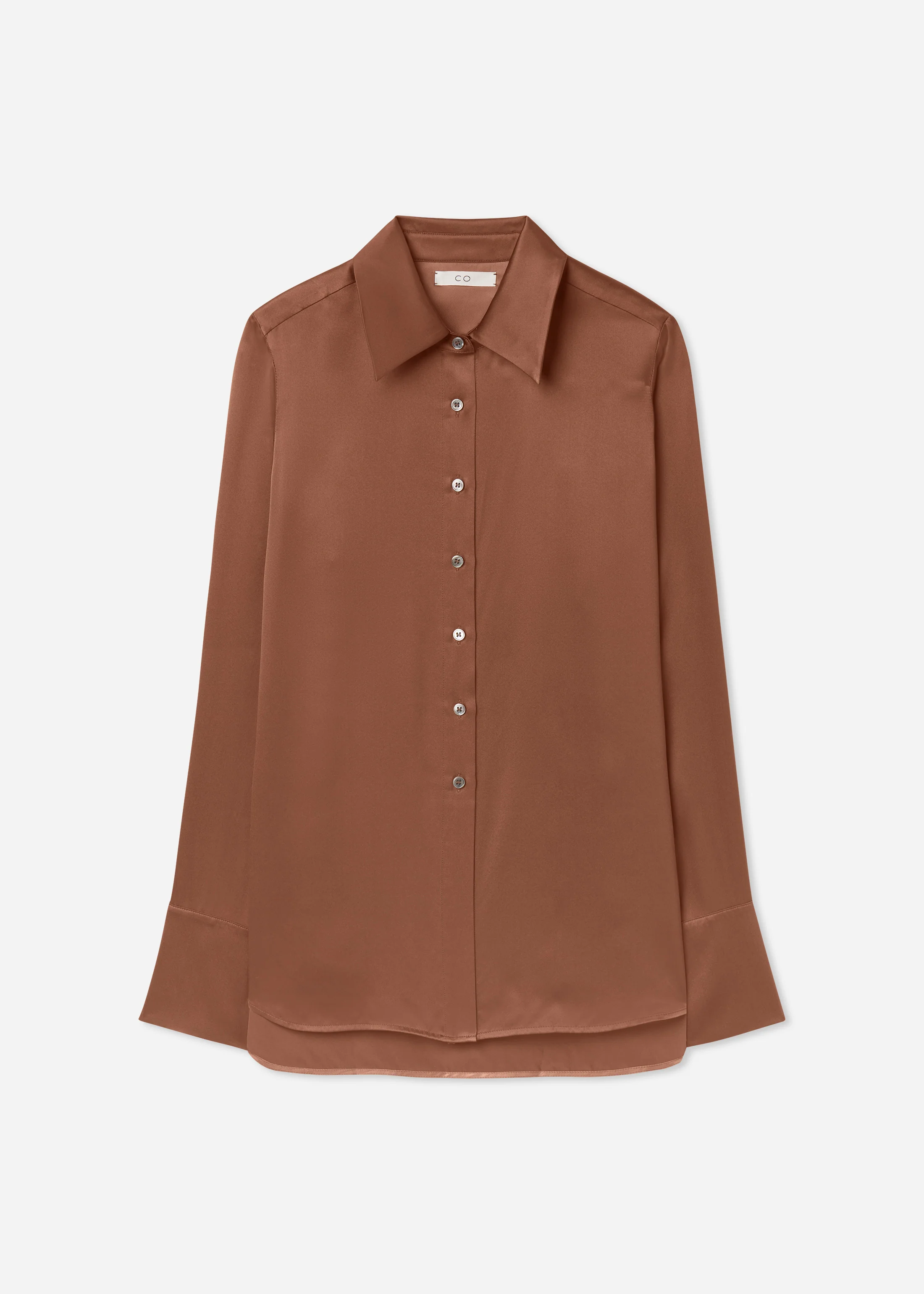 Button Down Shirt in Silk - Chocolate - Image 4