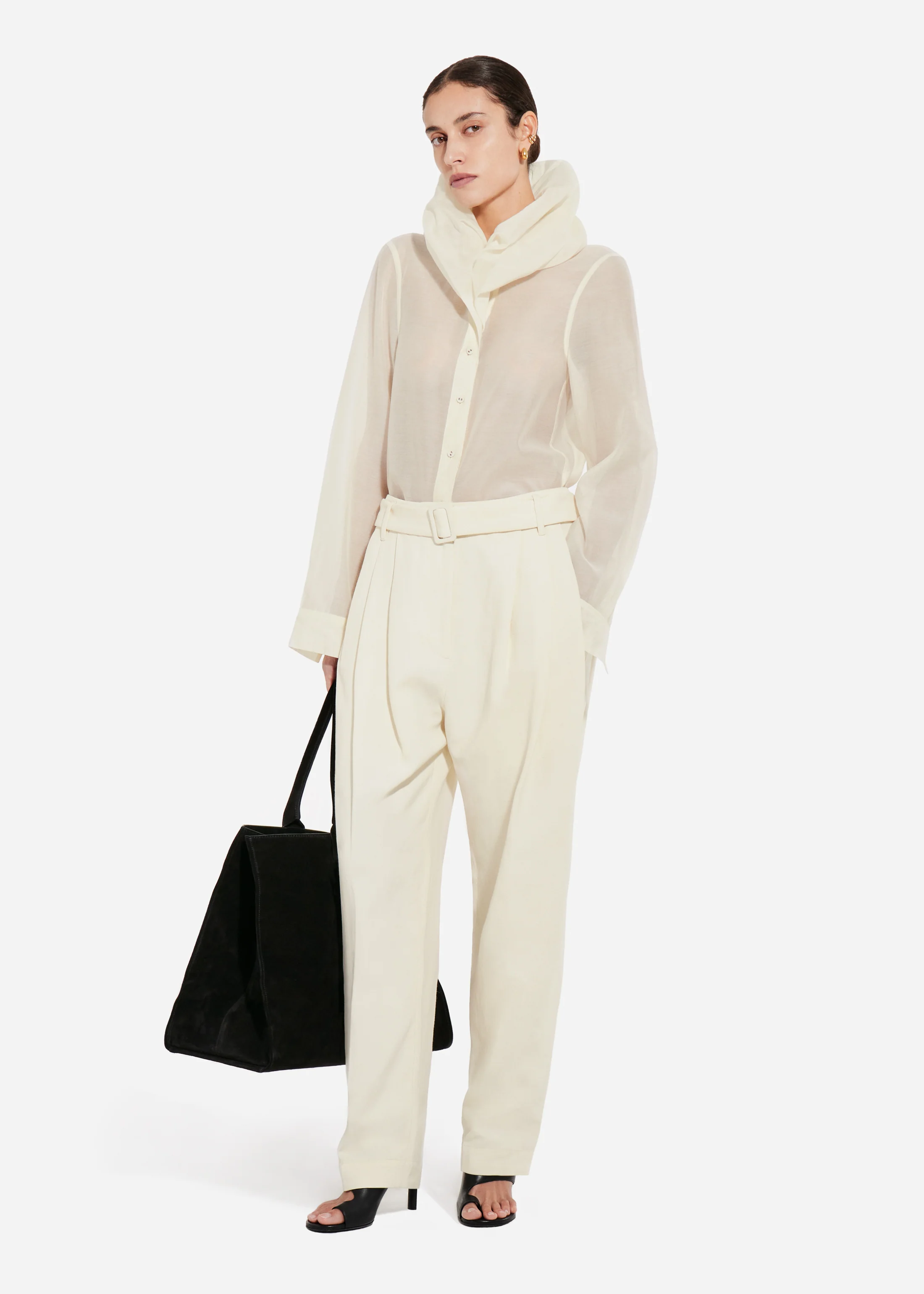 Cloud Collar Shirt in Cotton Silk Voile - Pearl - Image 5