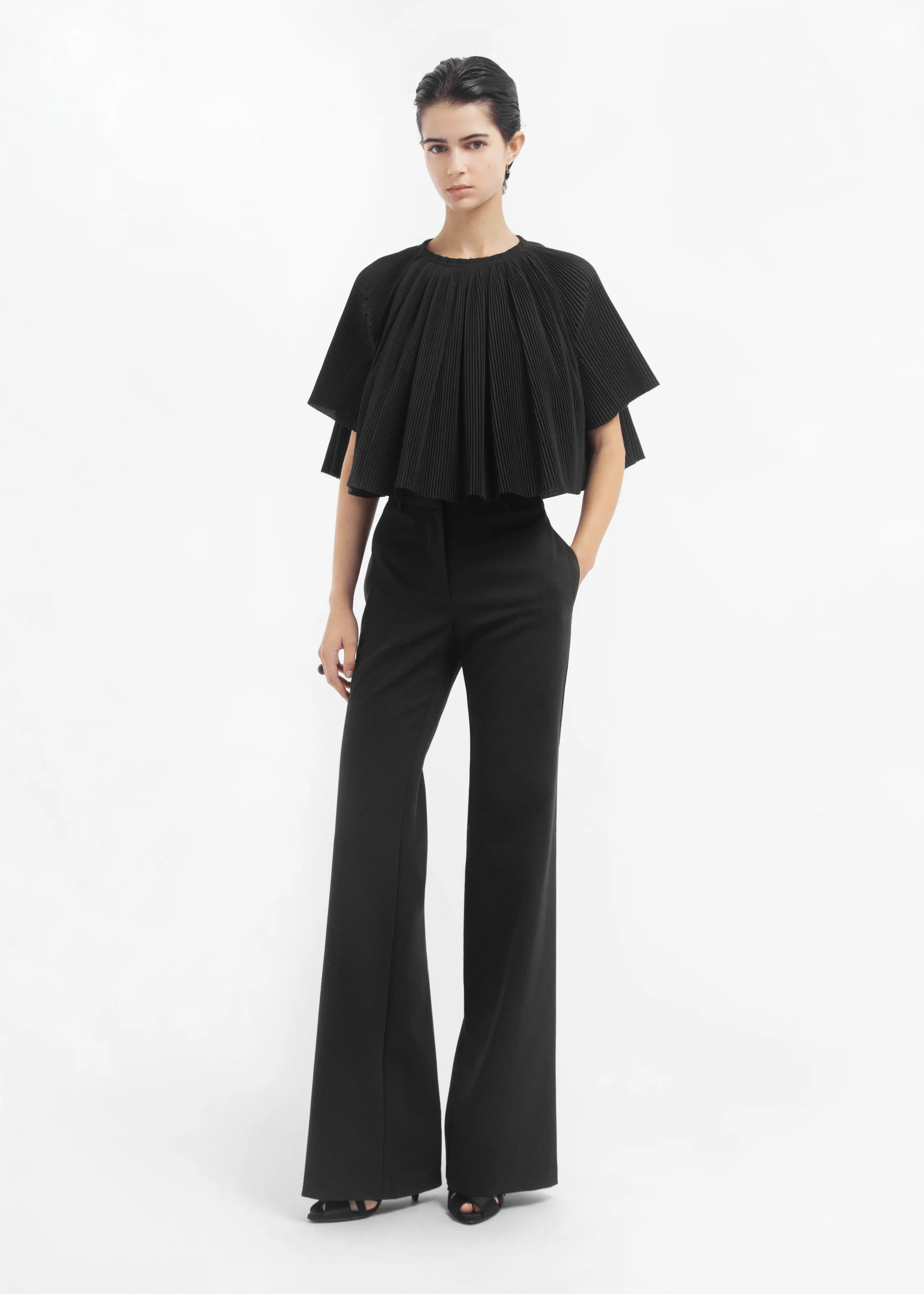 Crinkle Cut Cape Top in Plisse - Black - Image 2