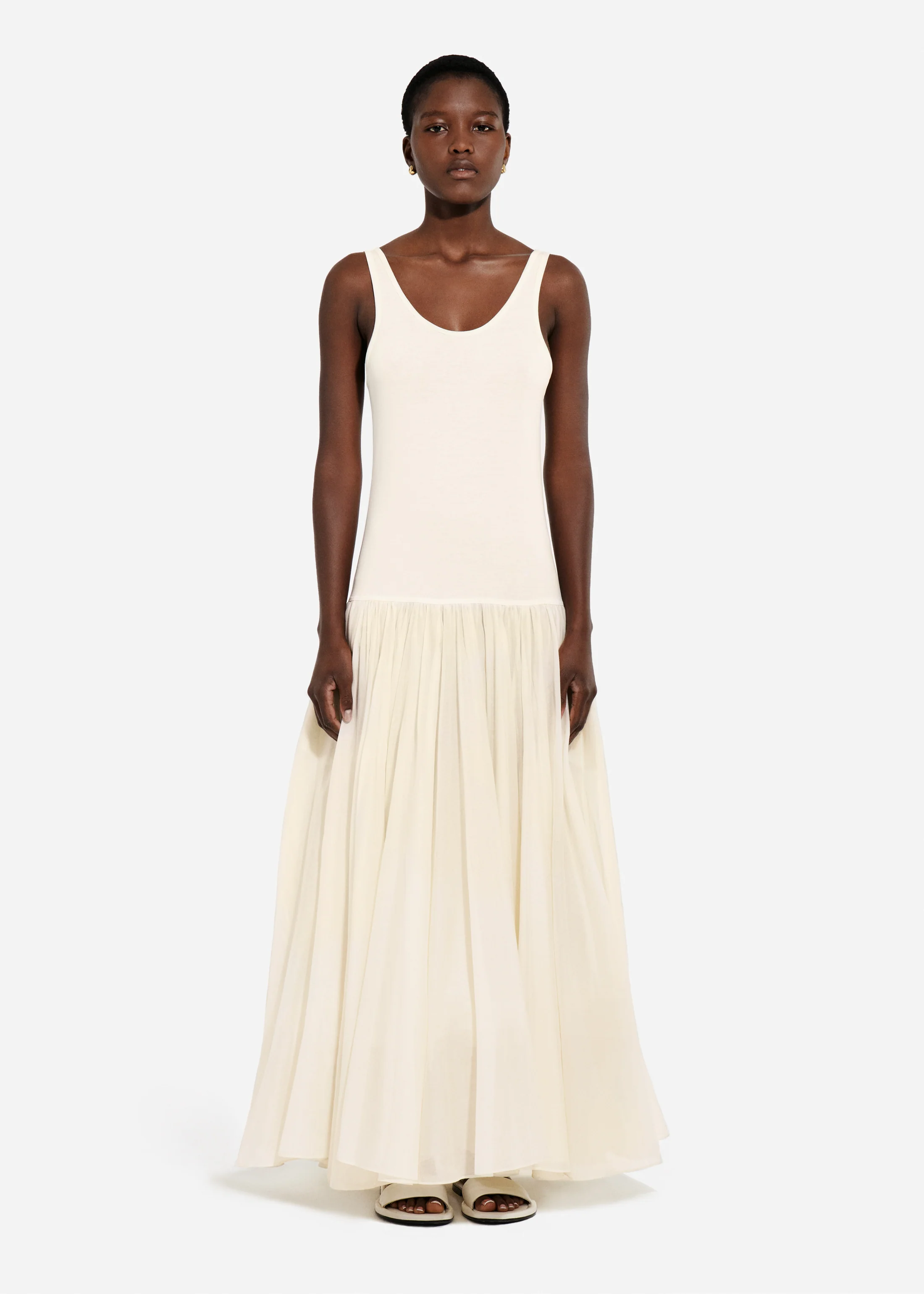 Crinoline Double Layer Dress in Cotton Silk Voile - Pearl - Image 4