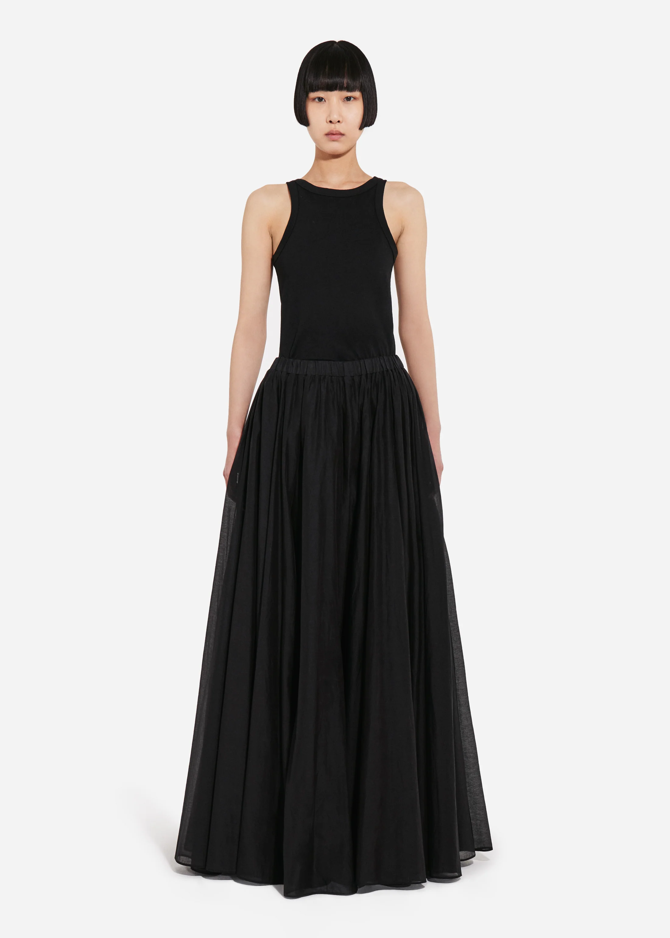 Crinoline Double Layer Skirt in Cotton Silk Voile - Black - Image 4