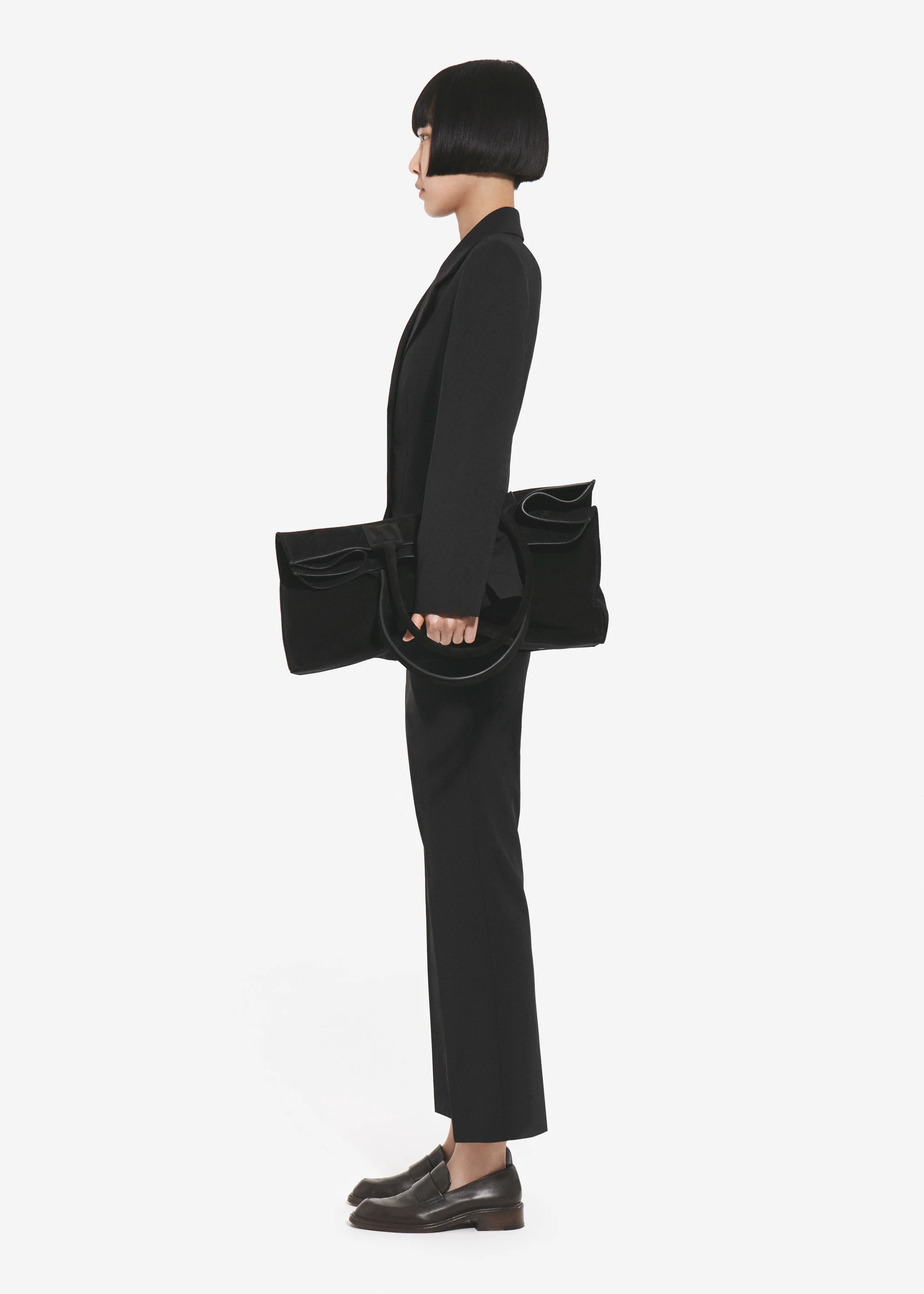 Double Breasted Fitted Blazer in Wool - Black - Image 3