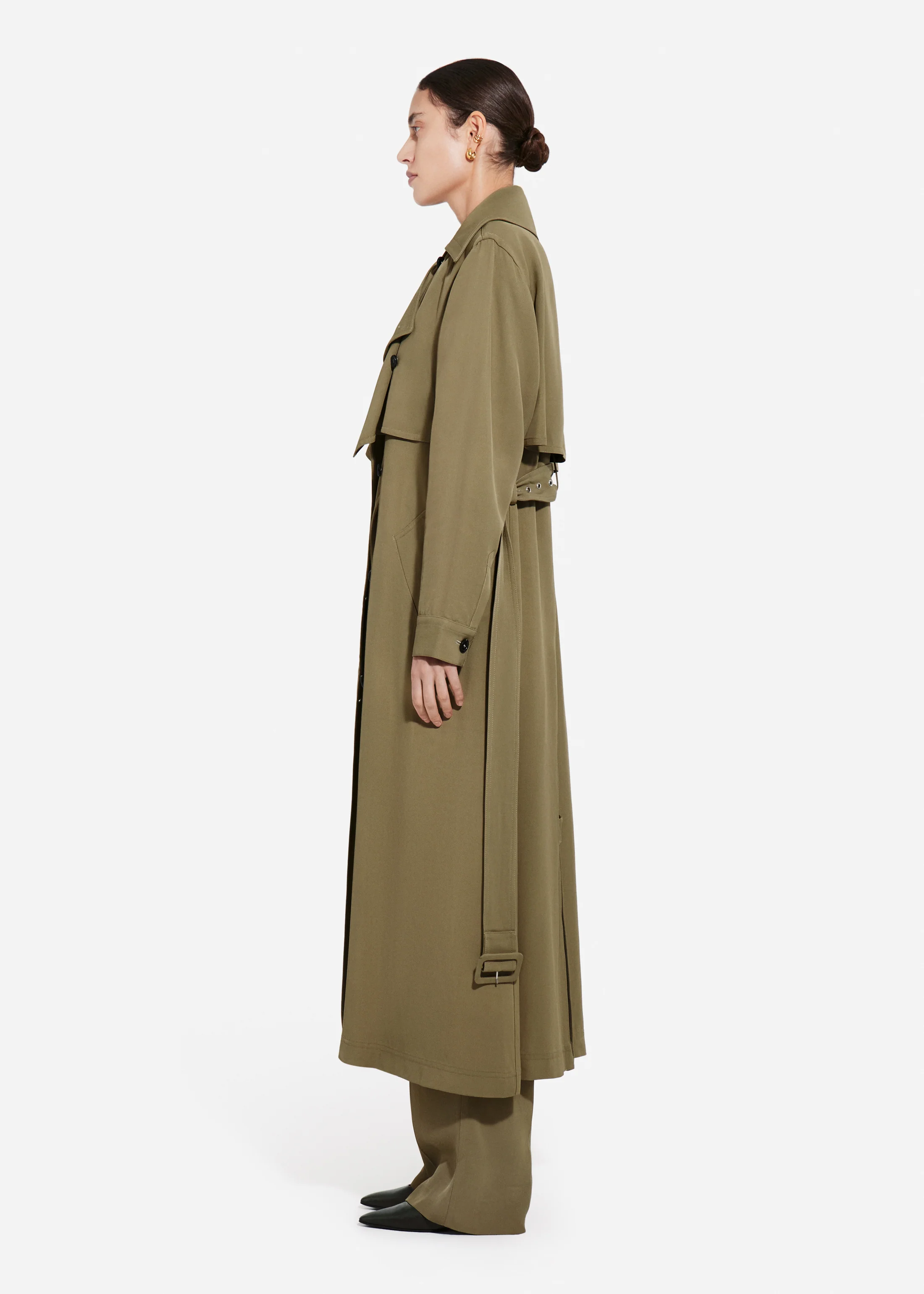 Double Layer Belted Trench in Viscose Twill - Aloe - Image 3