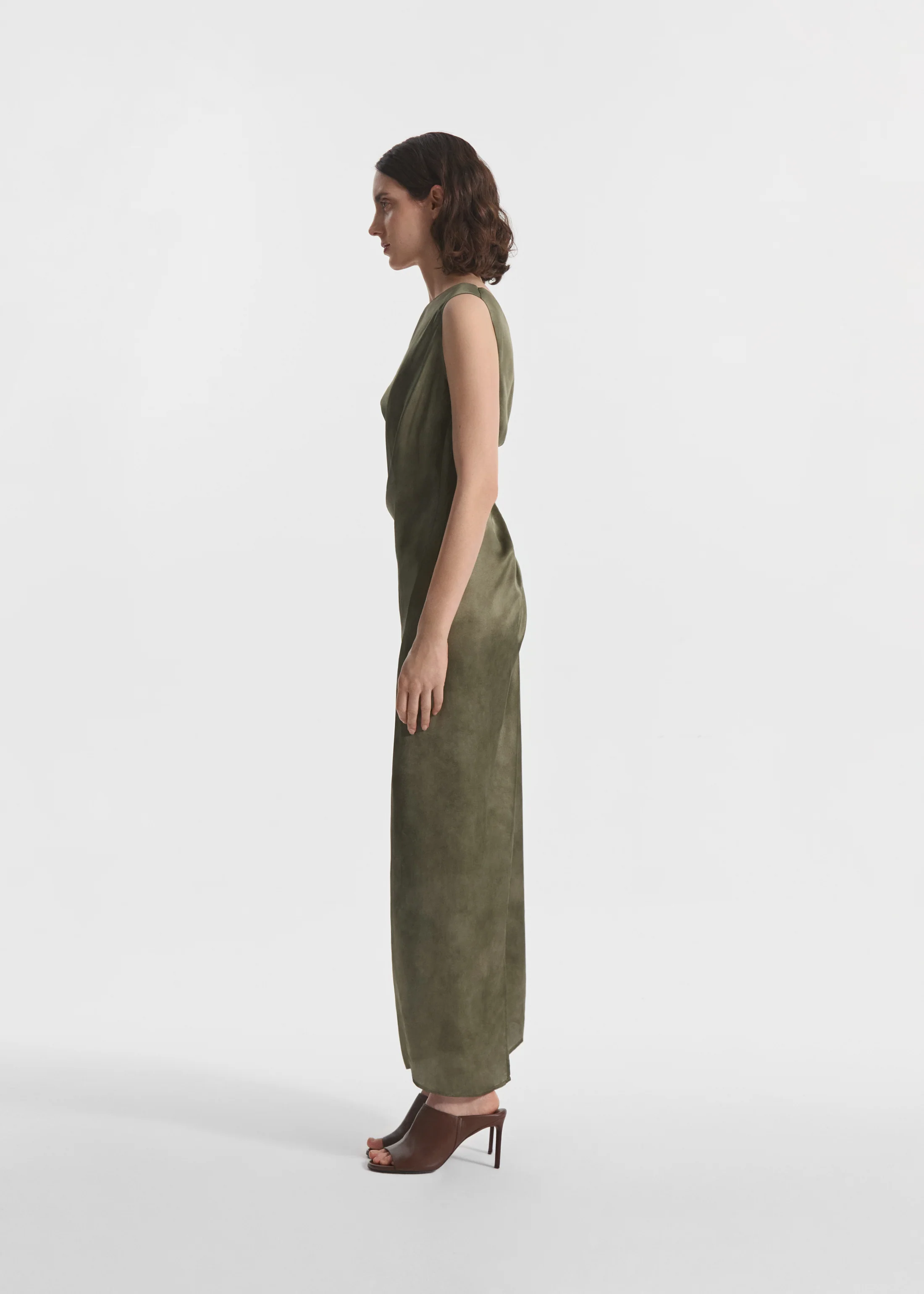 Draped Back Dress in Printed Cotton - Jade - Image 3