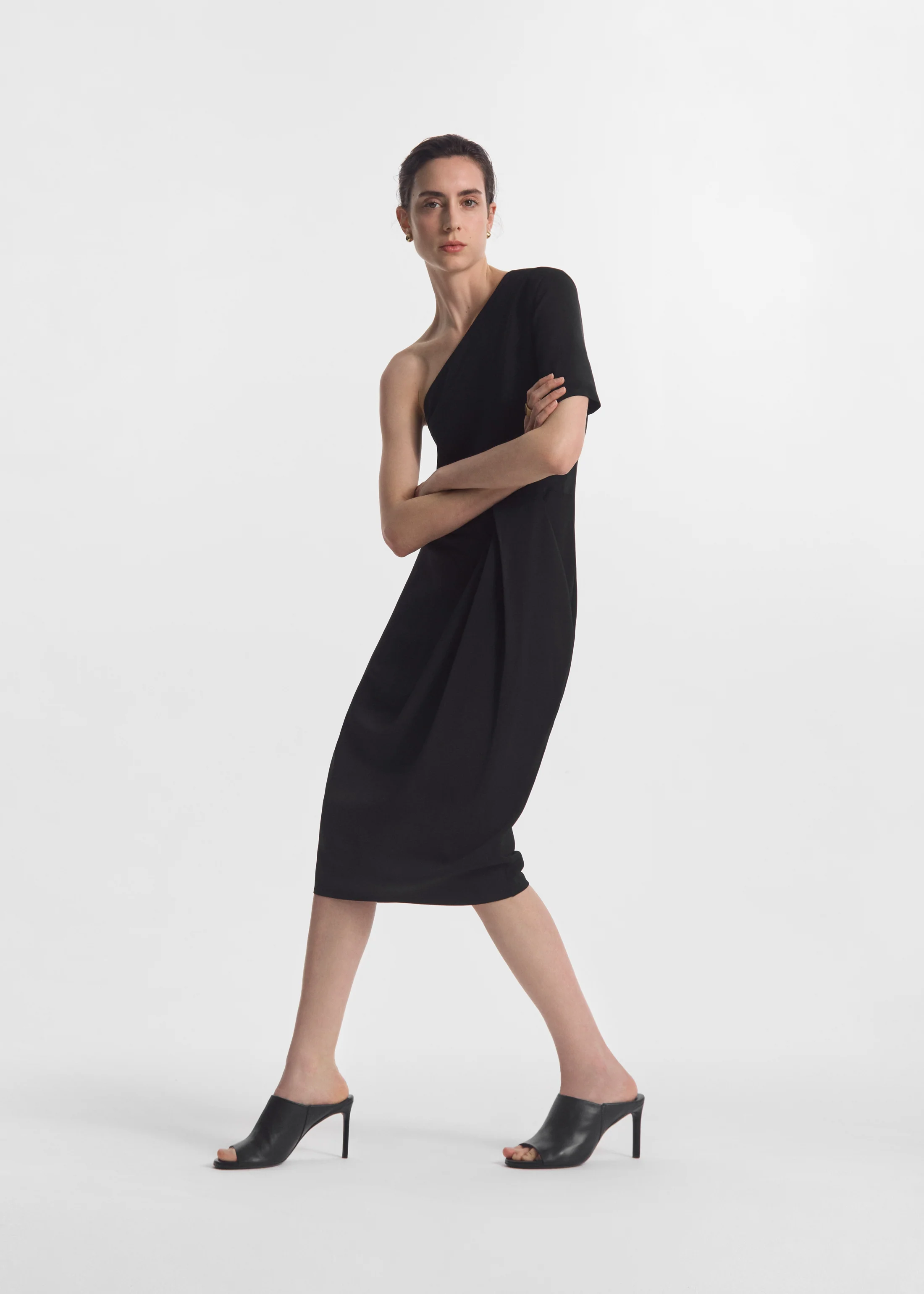 Draped Dress in Viscose Crepe - Black - Image 3