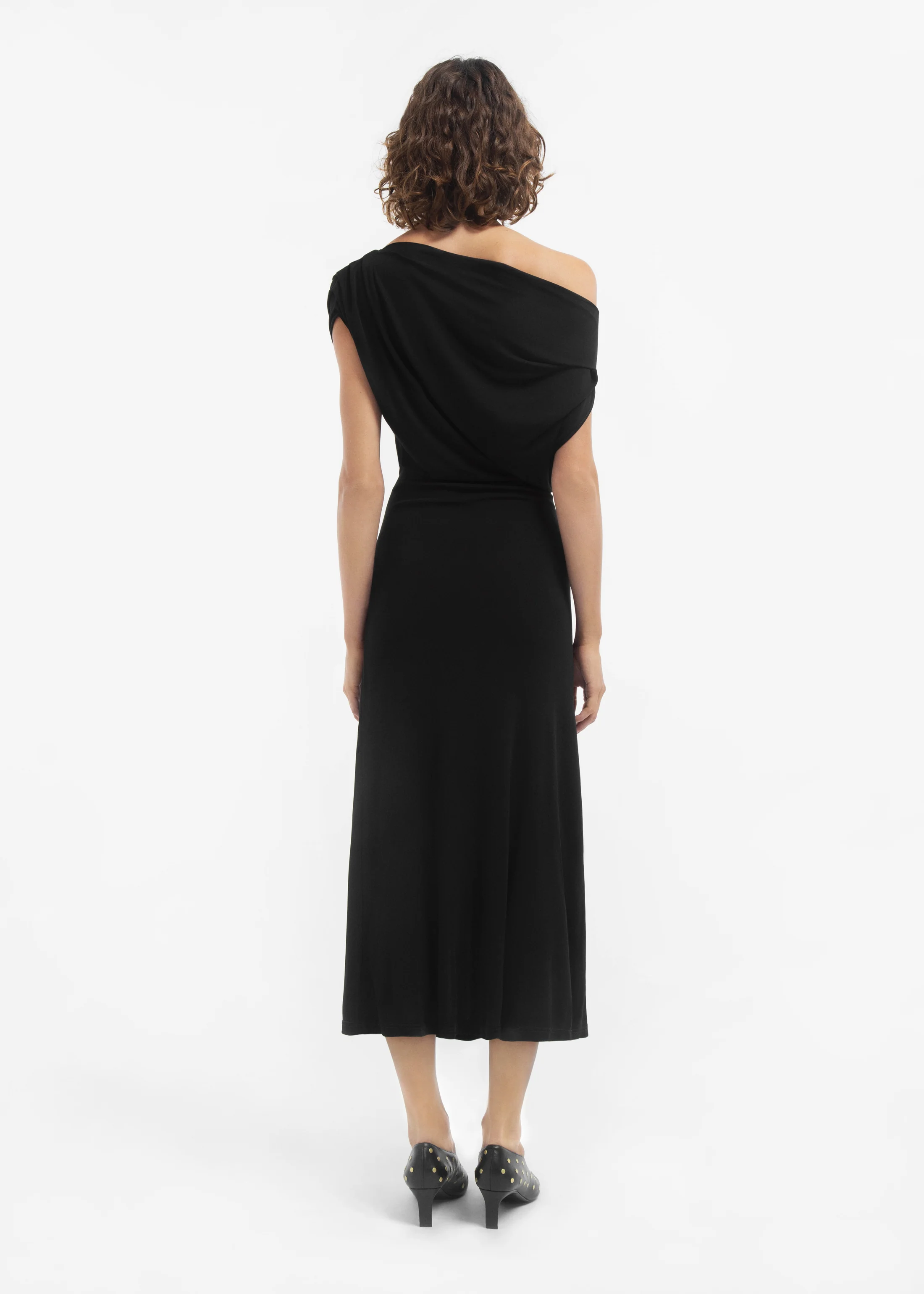 Draped Shoulder Dress in Jersey - Black - Image 4