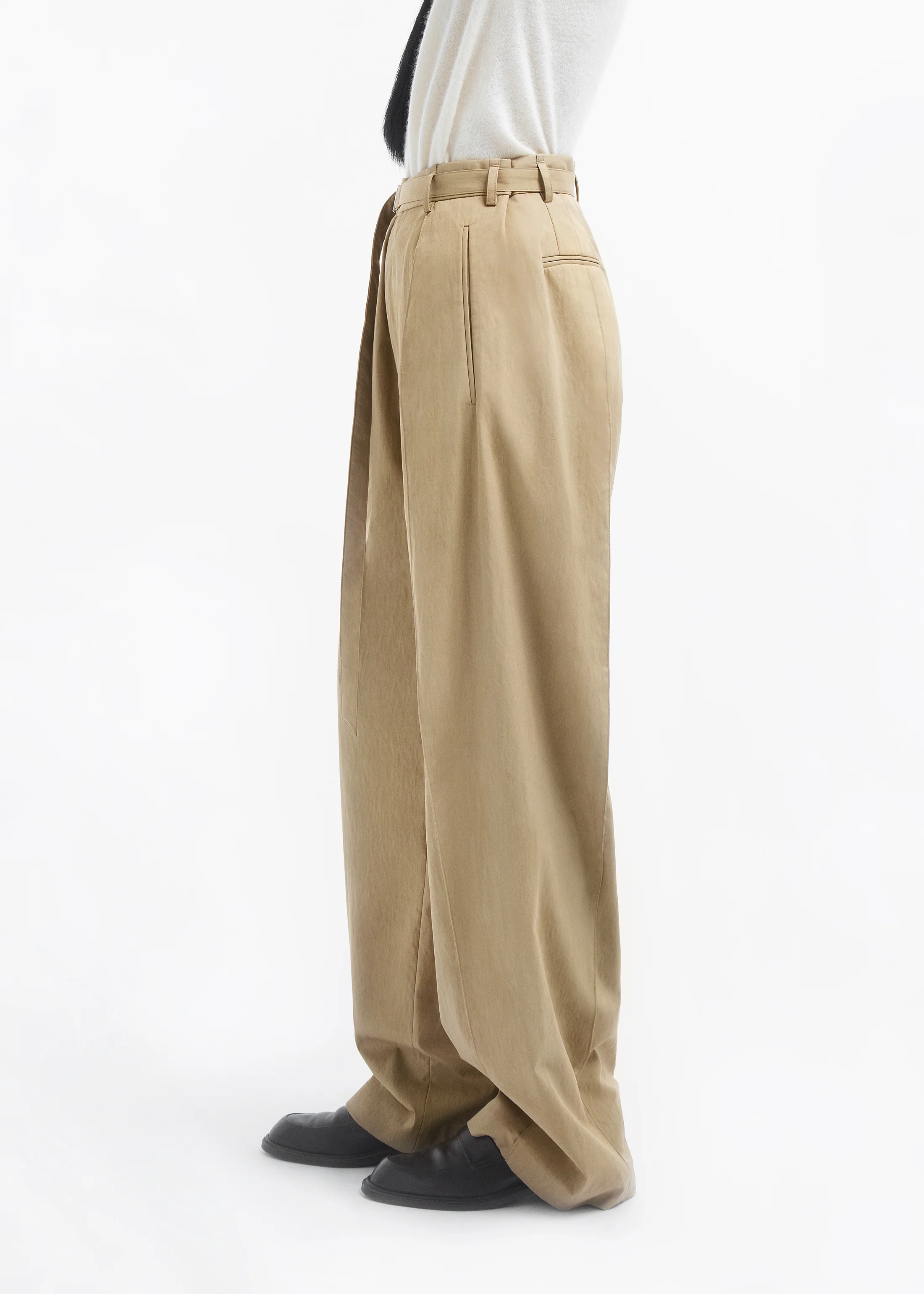 Drop Waisted Pant in Cotton Twill - Camel - Image 3