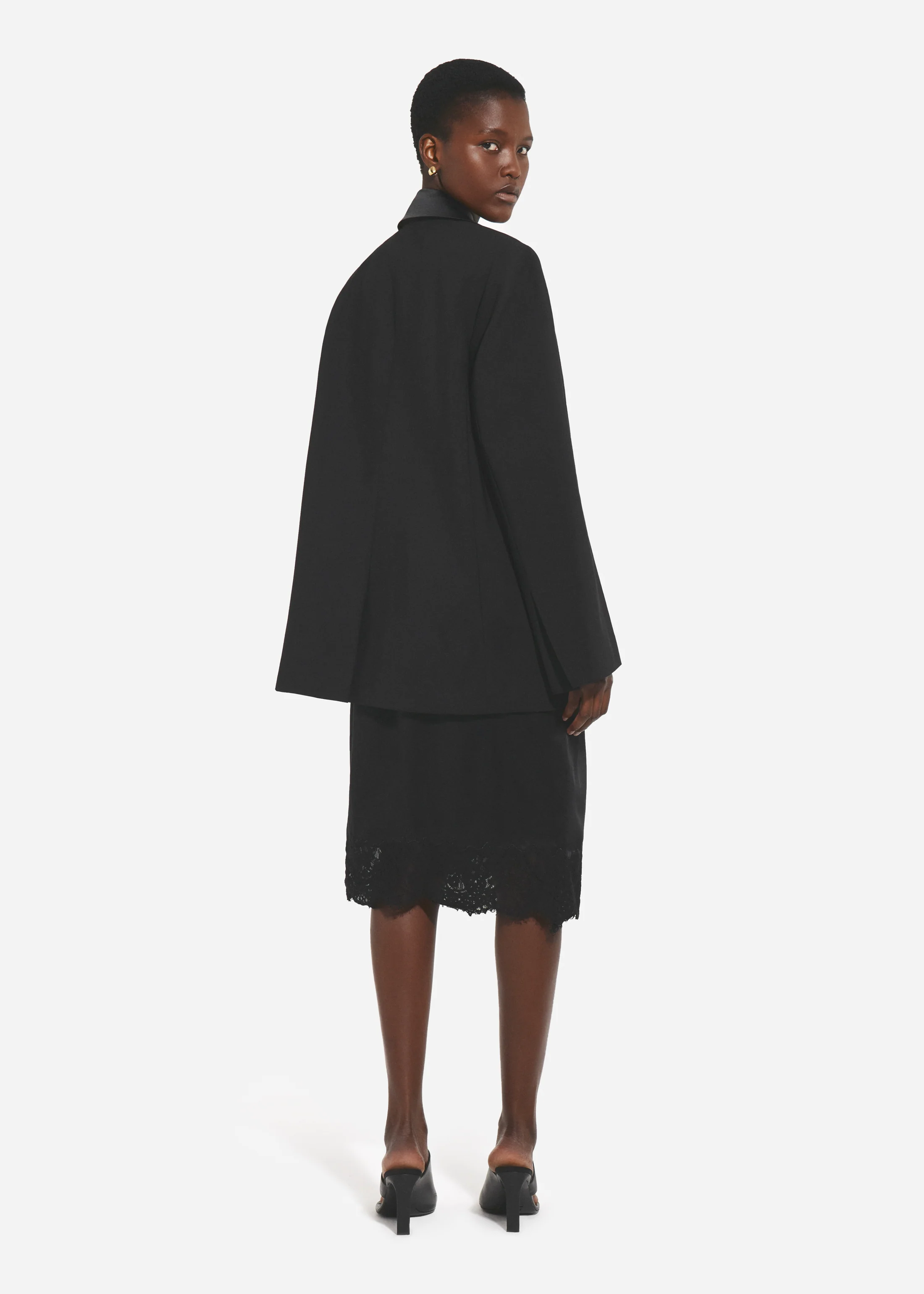 Lace-Trimmed Slip Skirt in Silk - Black - Image 3