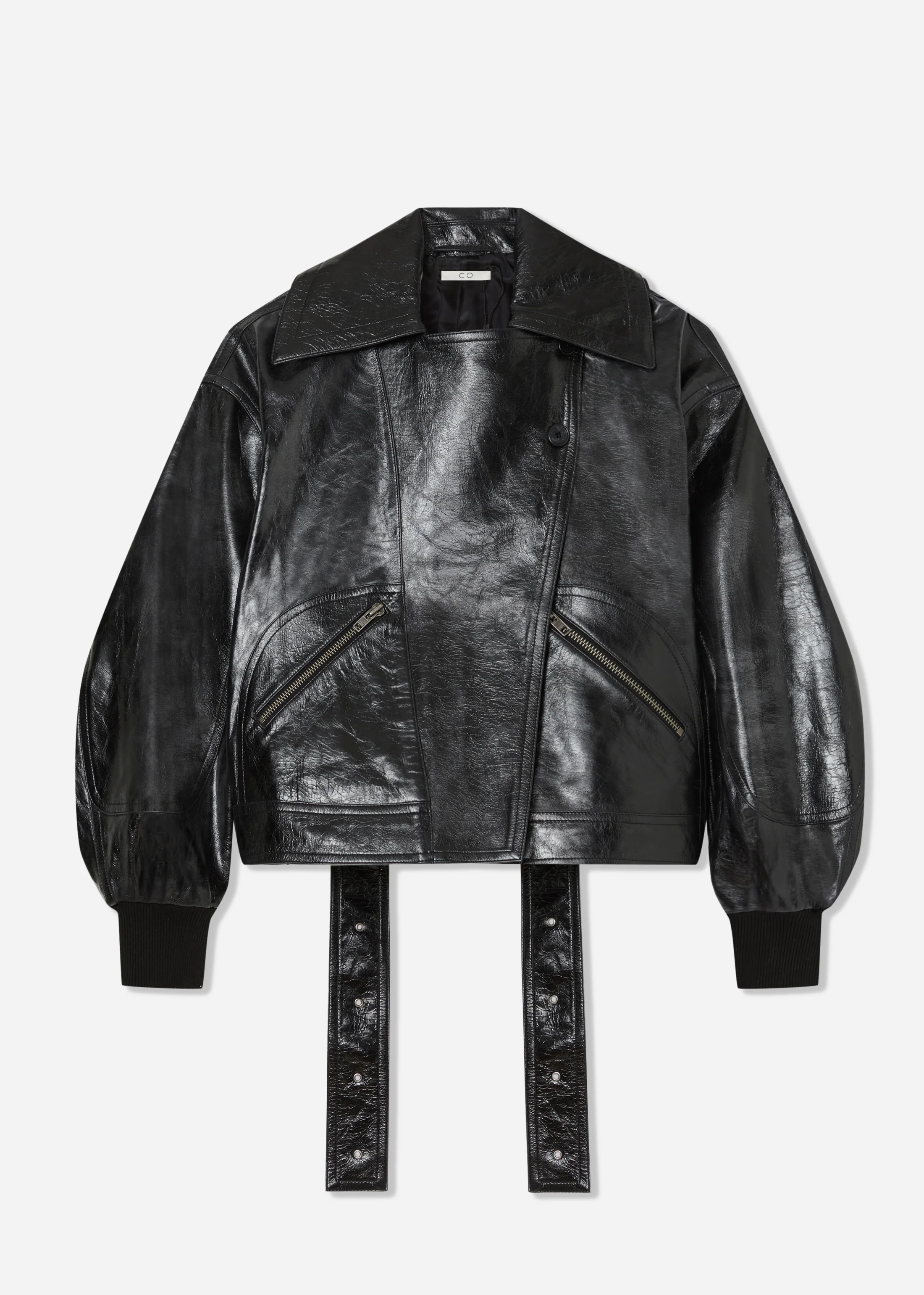 Oversized Engineered Bomber in Leather - Black - Image 6