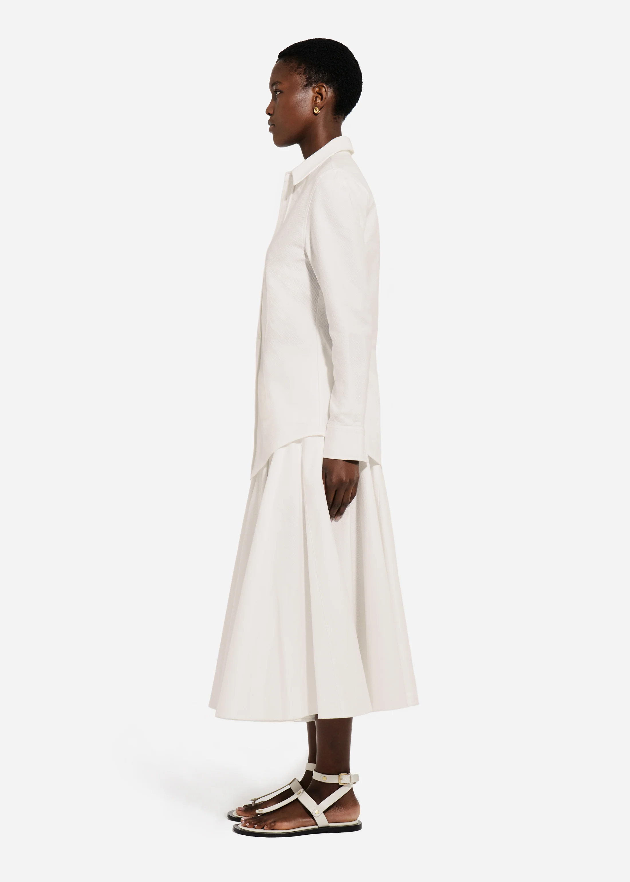 Fitted Button Down Shirt in Cotton Pique - White - Image 2