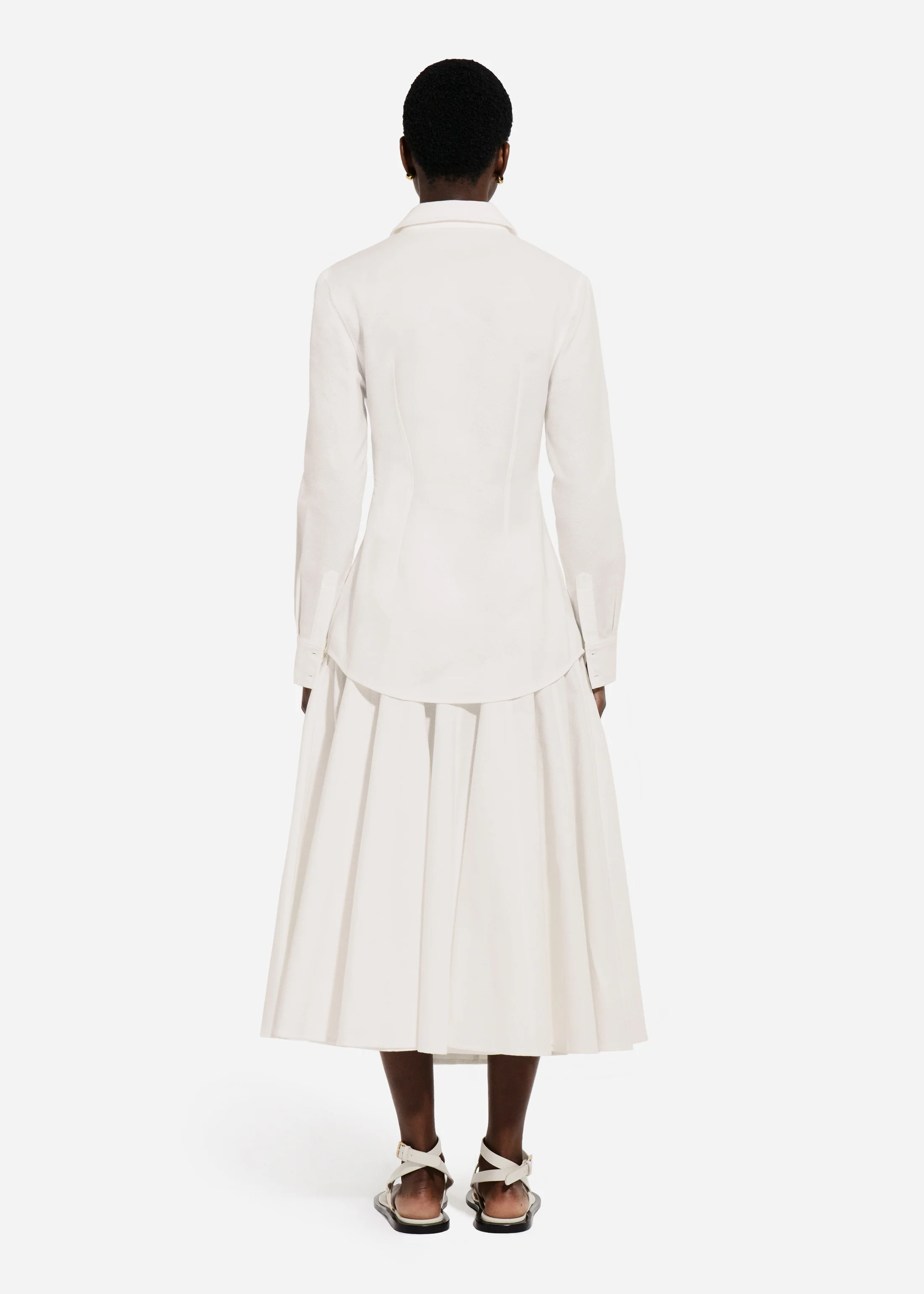 Fitted Button Down Shirt in Cotton Pique - White - Image 3