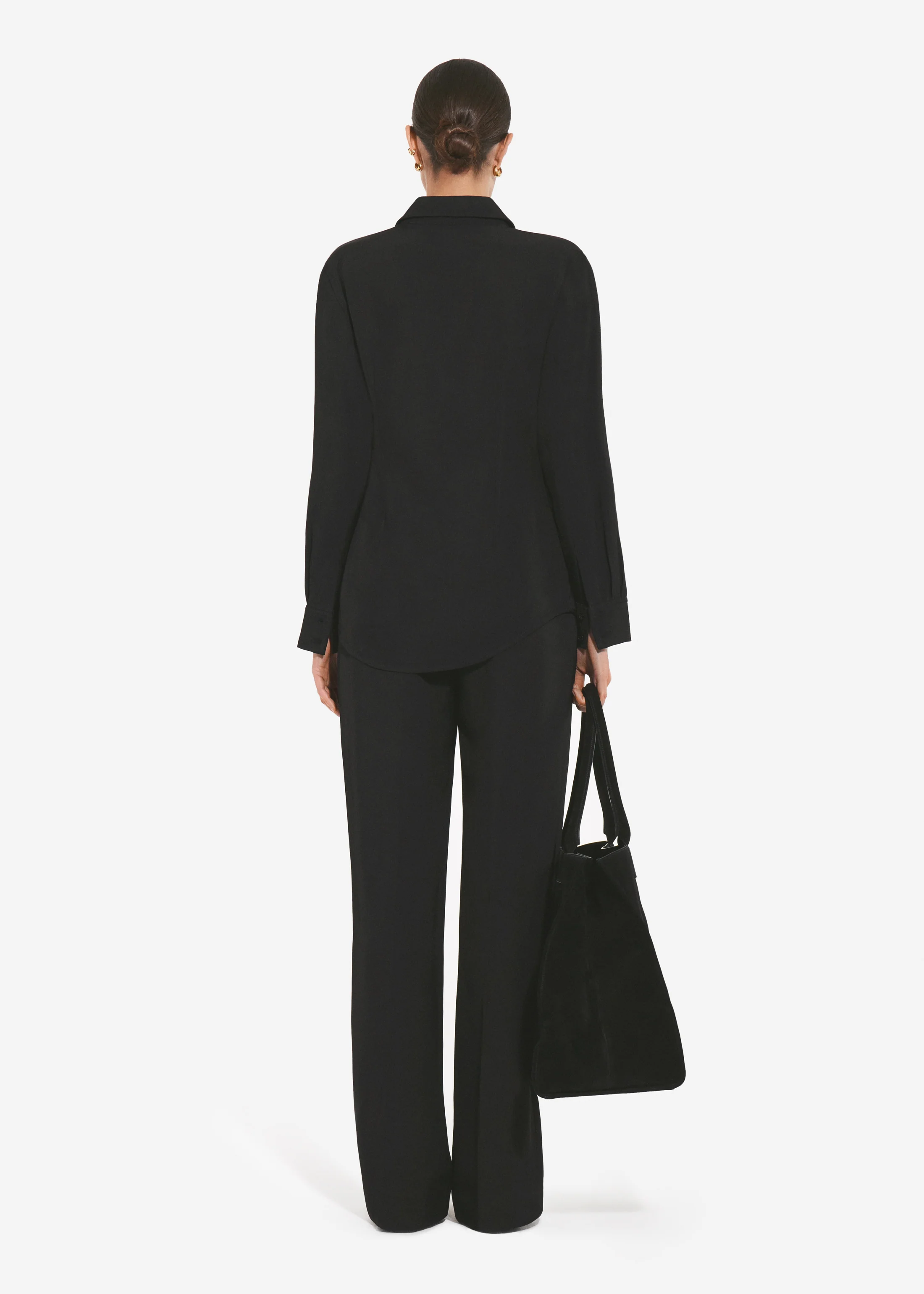 Fitted Collared Shirt in Viscose Twill - Black - Image 4