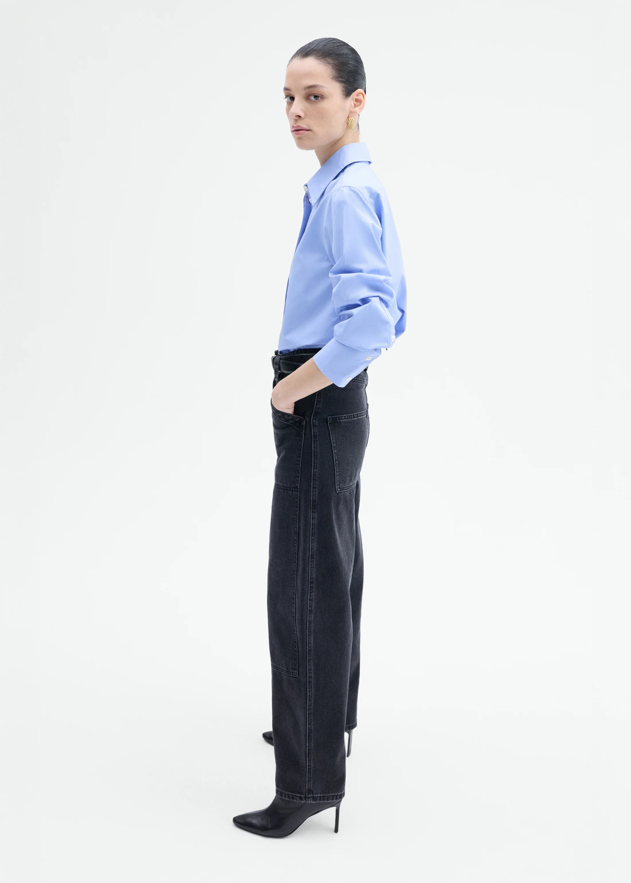 Fitted Shirt in Cotton Poplin - Blue - Image 4