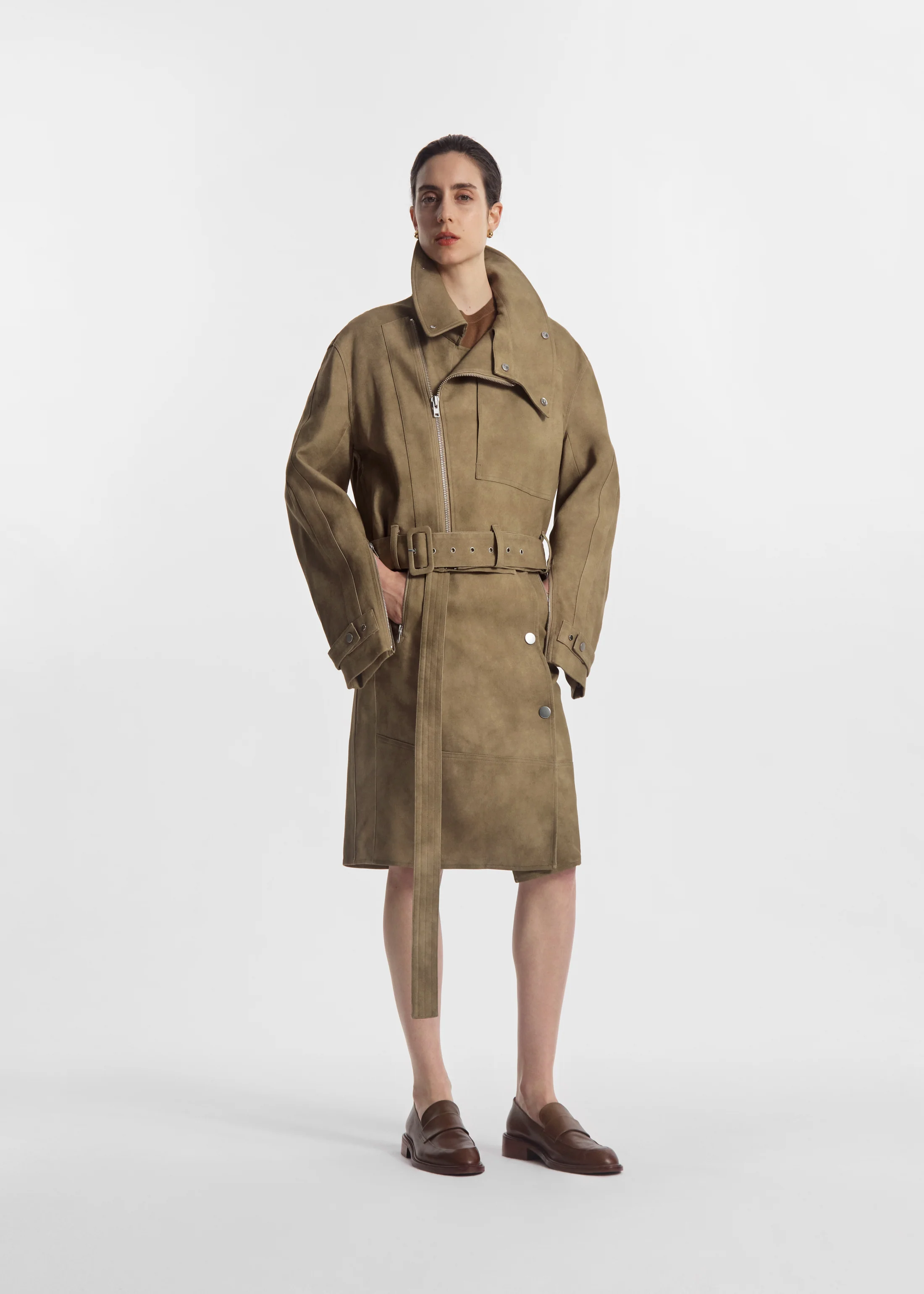 Flying Collar Moto Jacket in Cold-Dyed Cotton - Khaki - Image 4