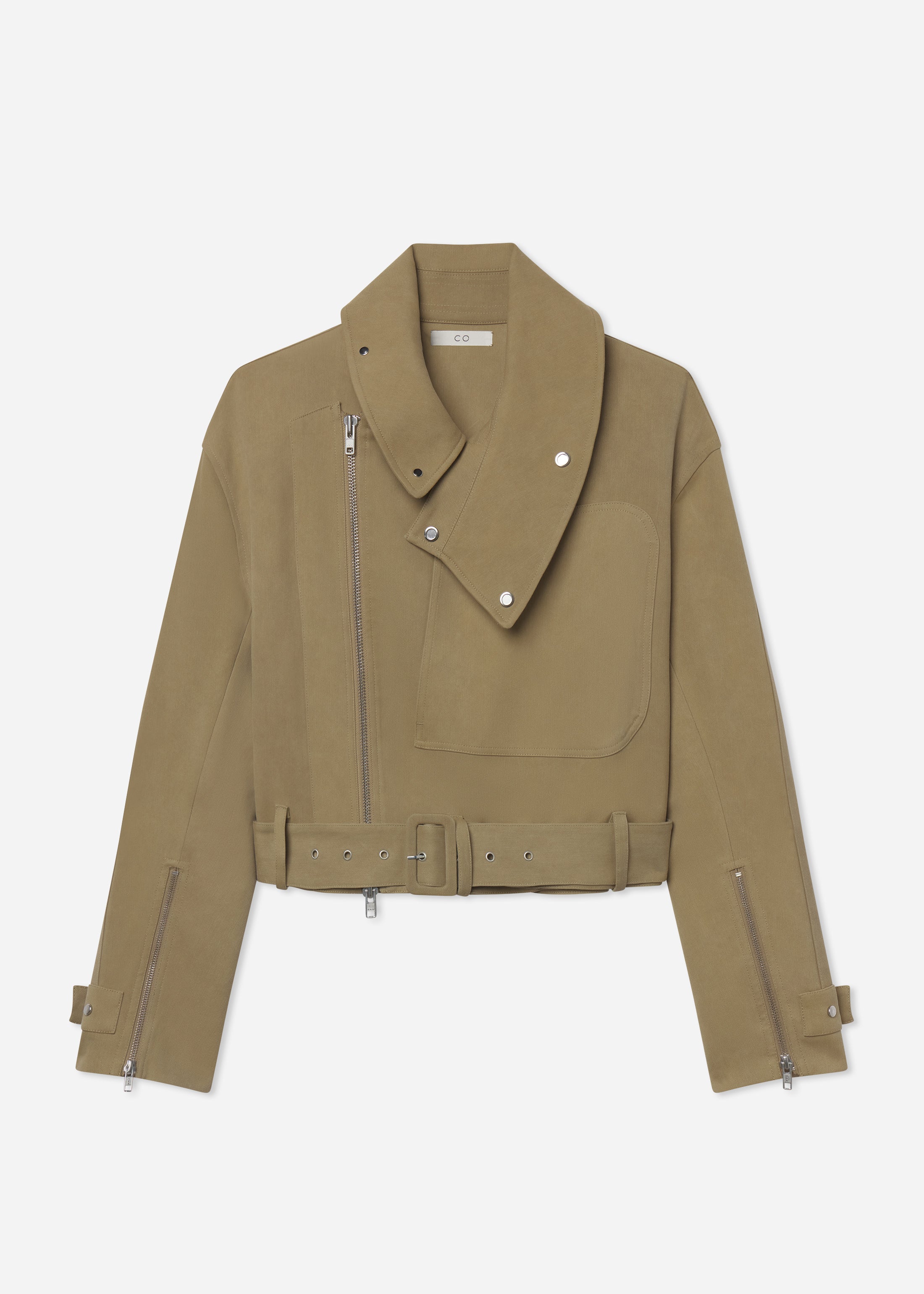 Flying Collar Moto Jacket in Cold-Dyed Cotton - Khaki - Image 6