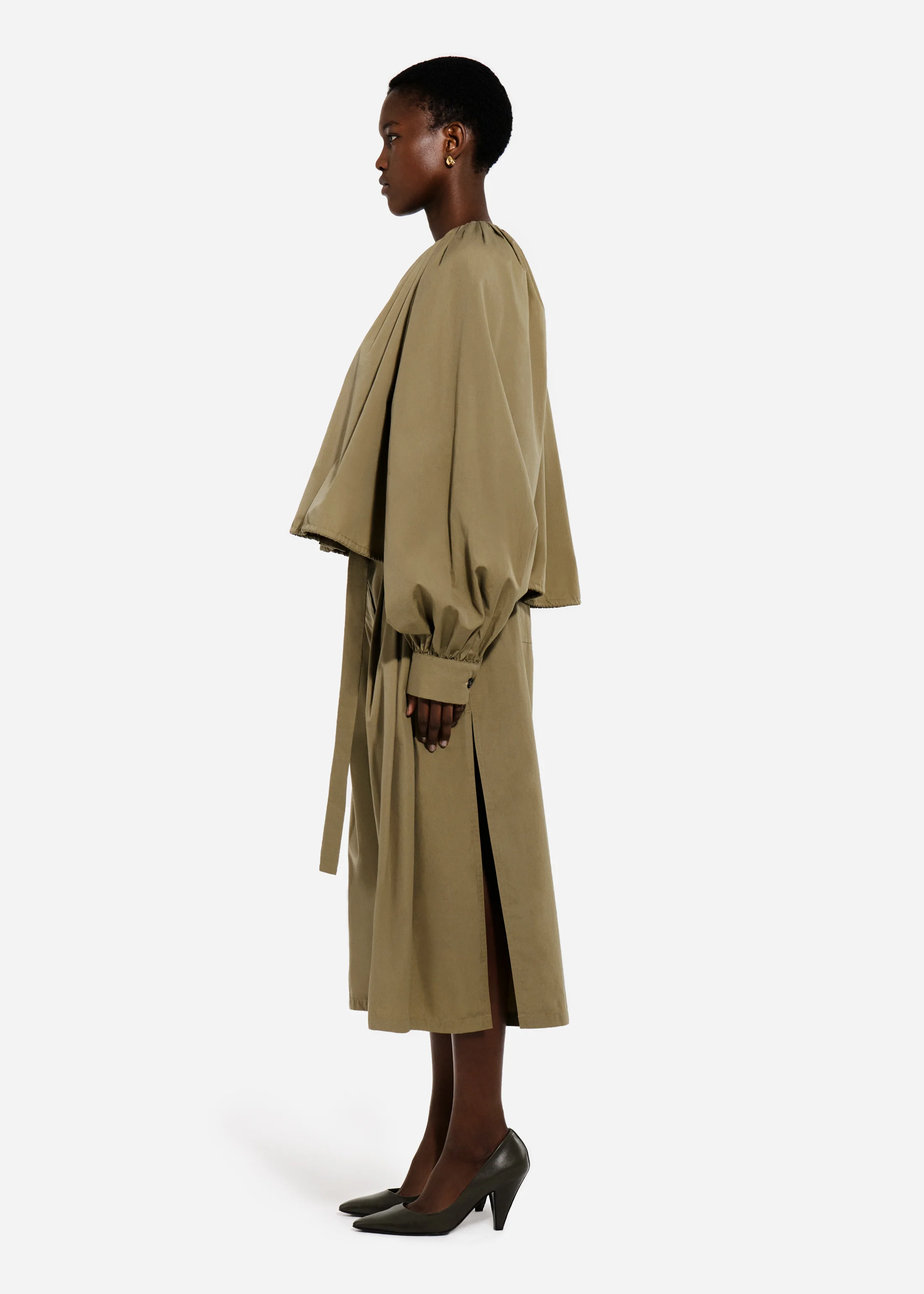 Gathered Tunic Shirt in Cotton Poplin - Aloe - Image 3