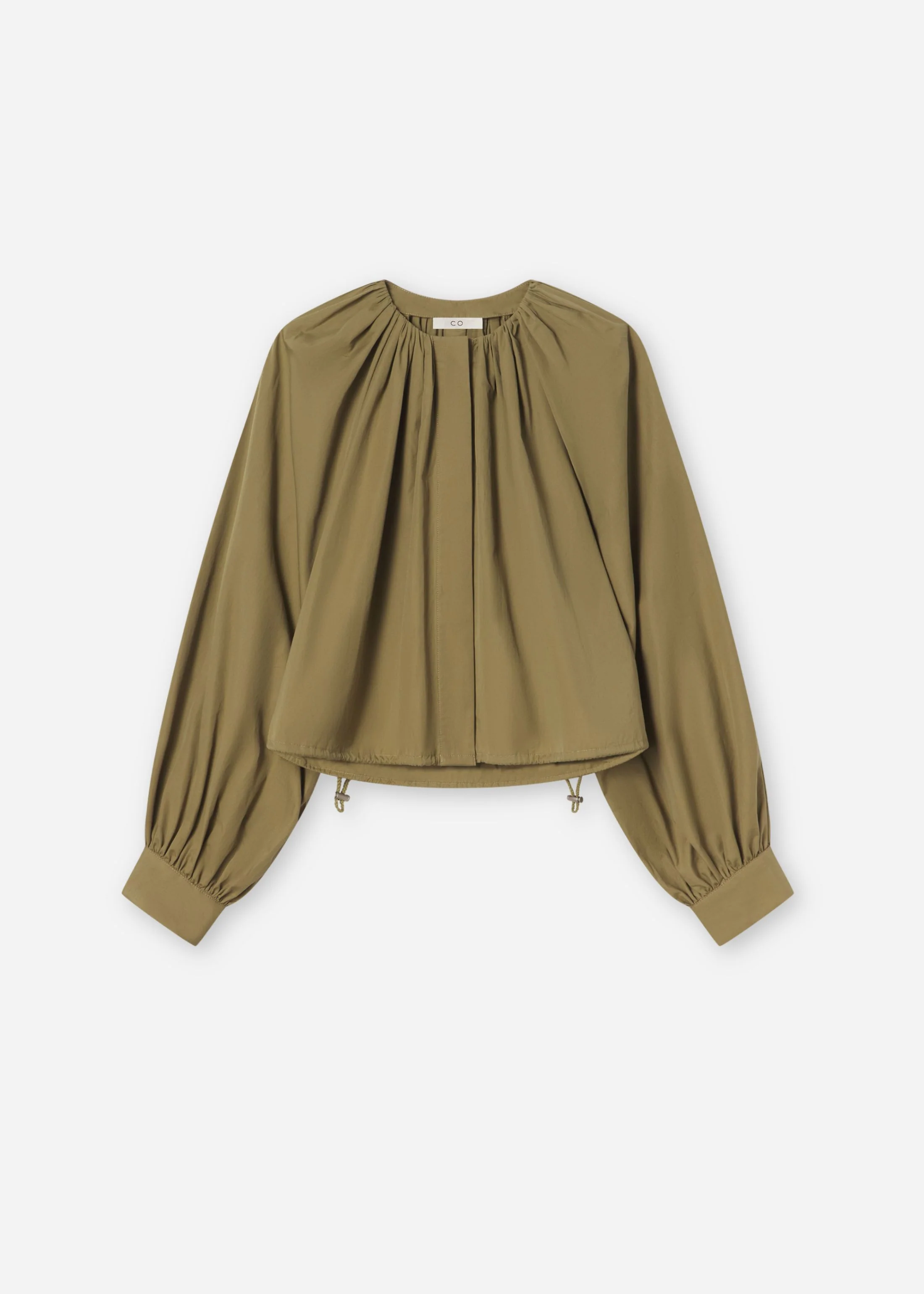 Gathered Tunic Shirt in Cotton Poplin - Aloe - Image 5