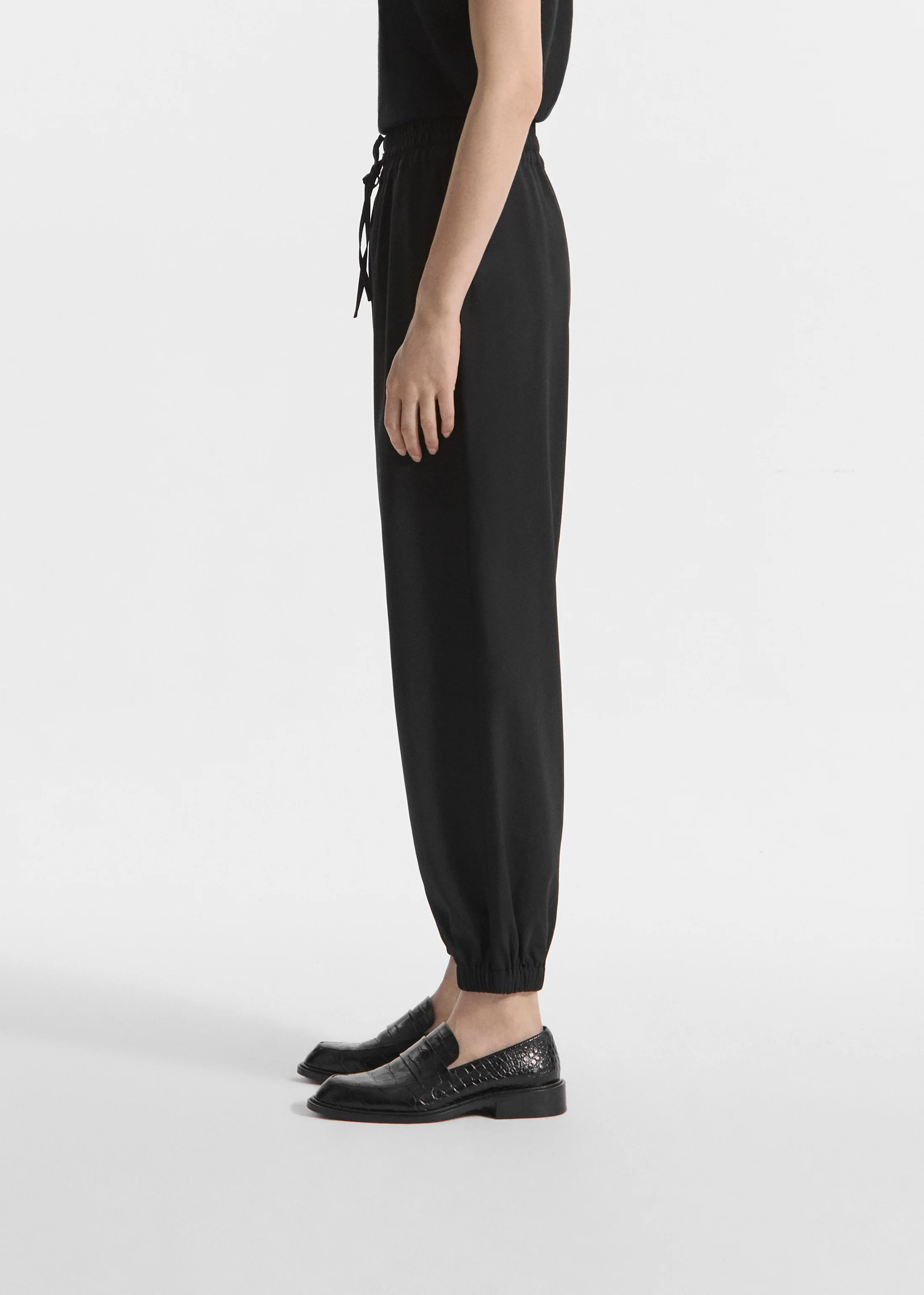 Jogger Pant in Stretch Wool Suiting - Black - Image 3