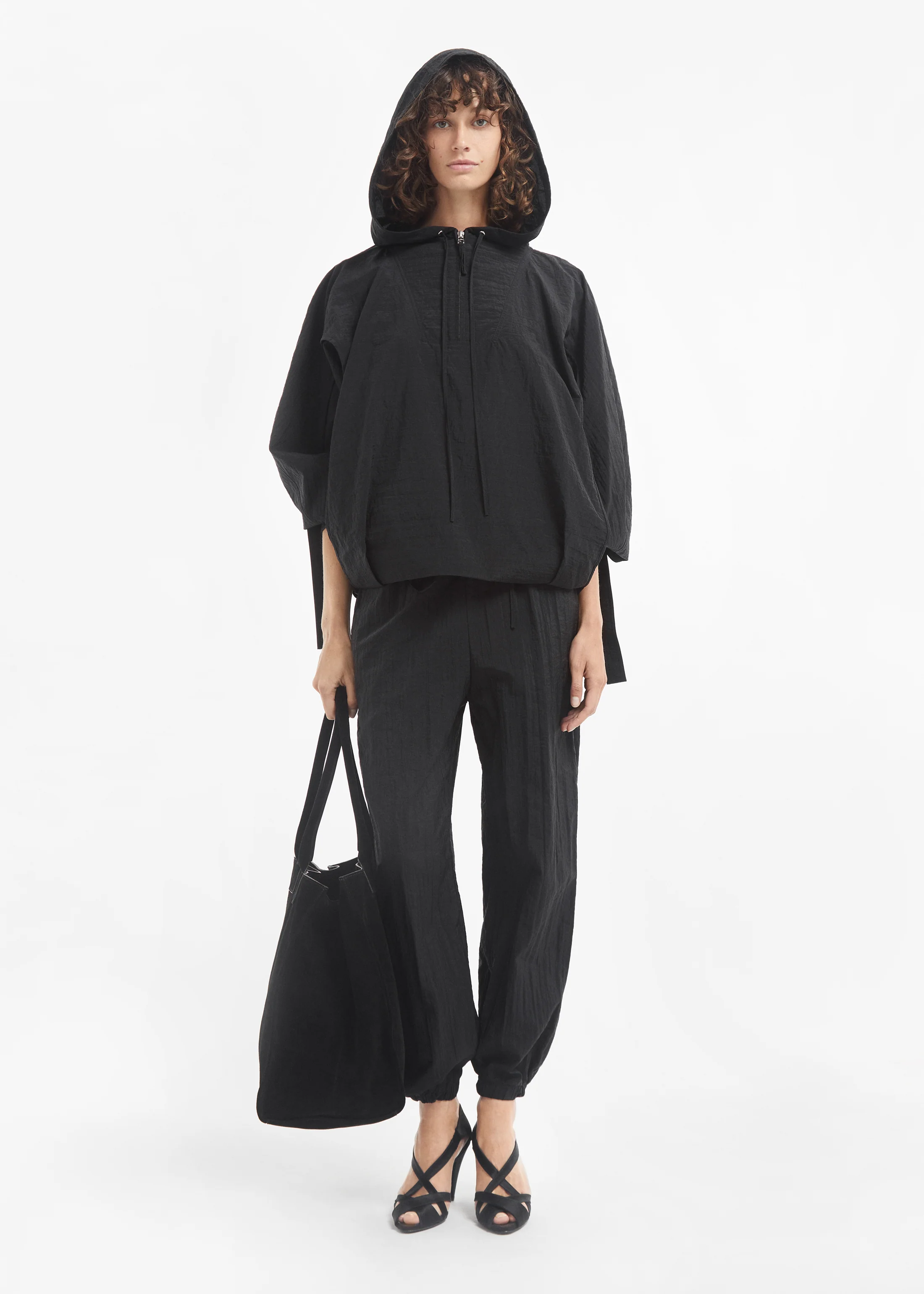 Large Tote Bag in Suede - Black - Image 5