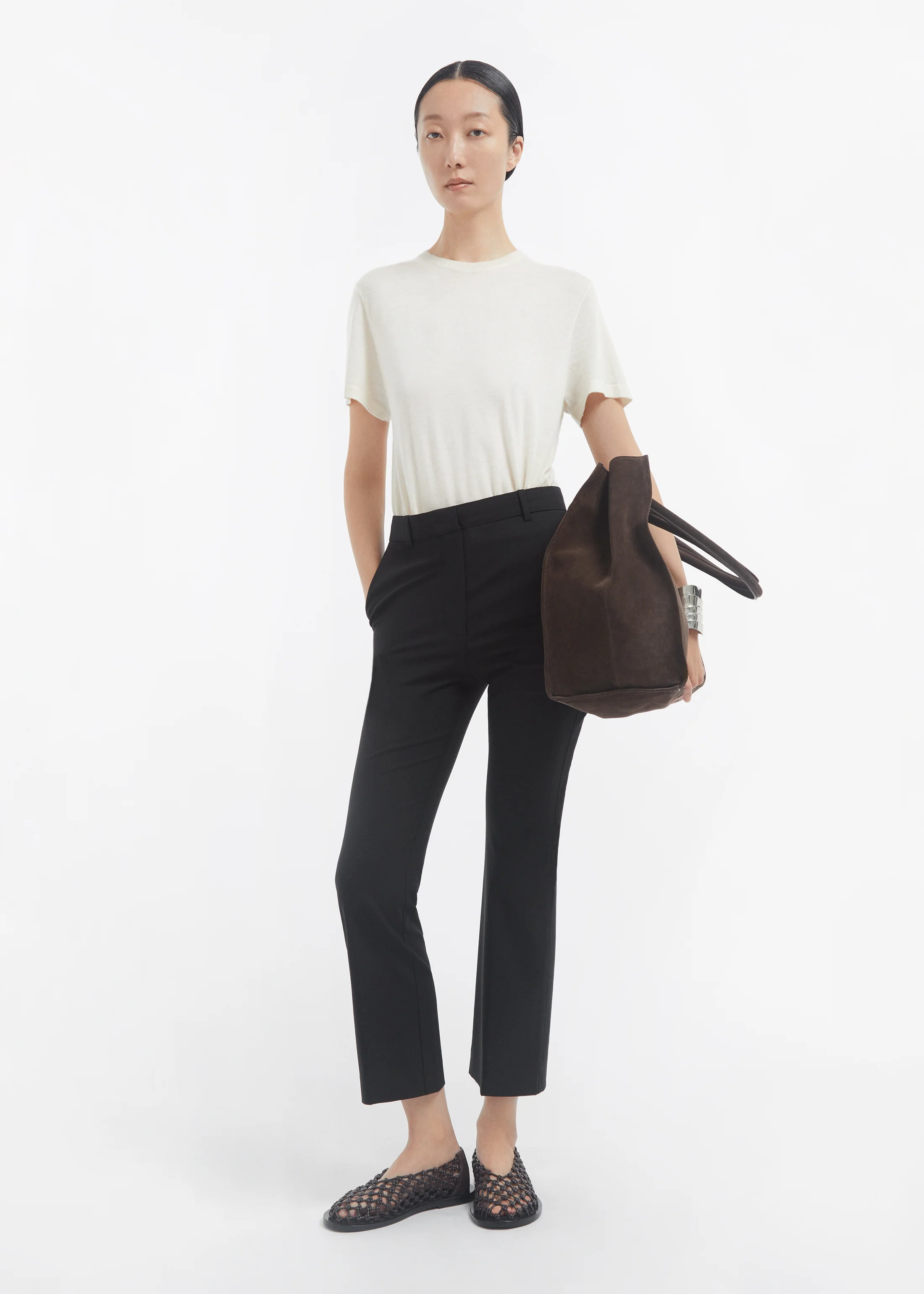 Large Tote Bag in Suede - Chocolate - Image 5