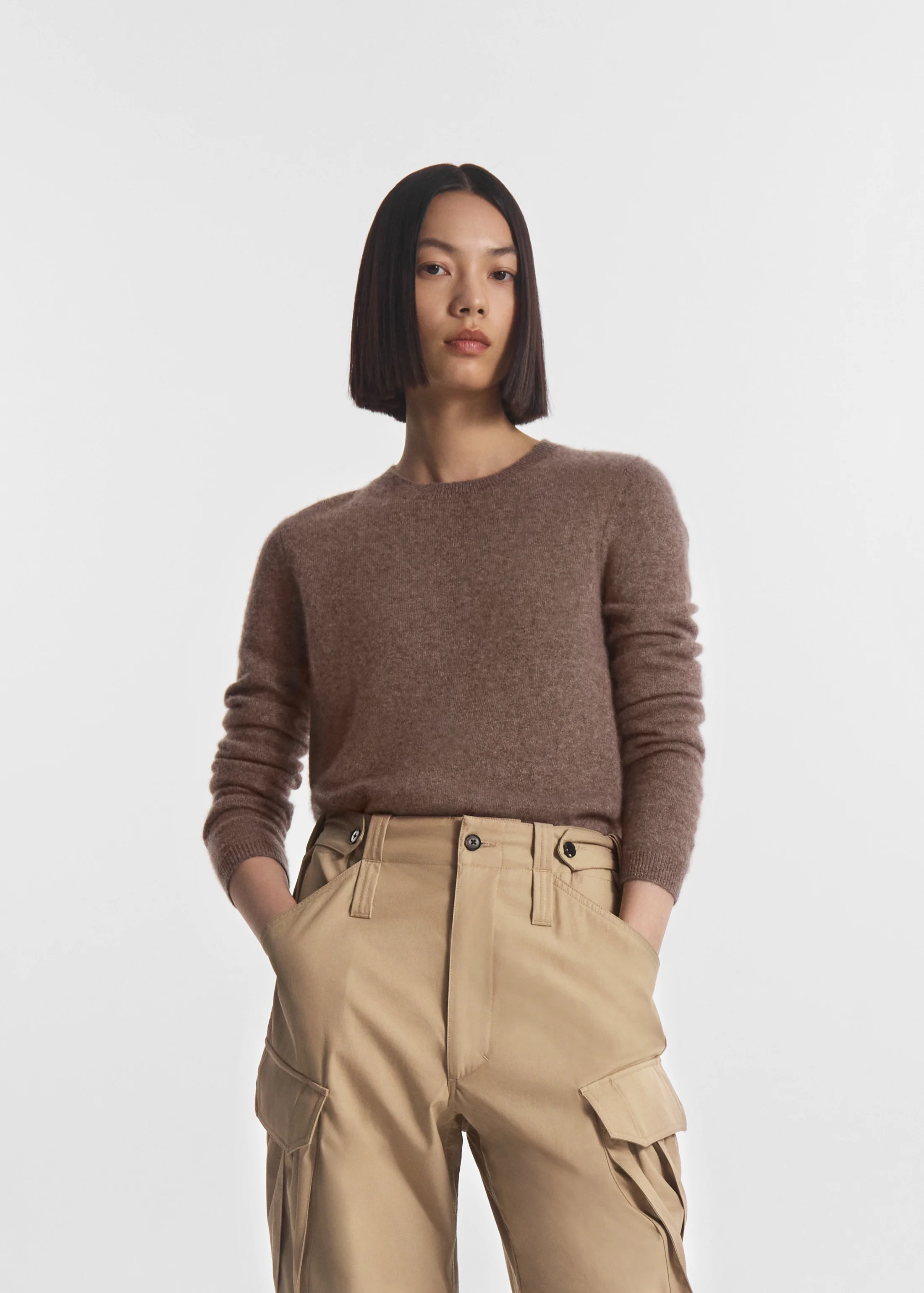 Long Sleeve Crew Sweater in Cashmere Silk - Hazelnut