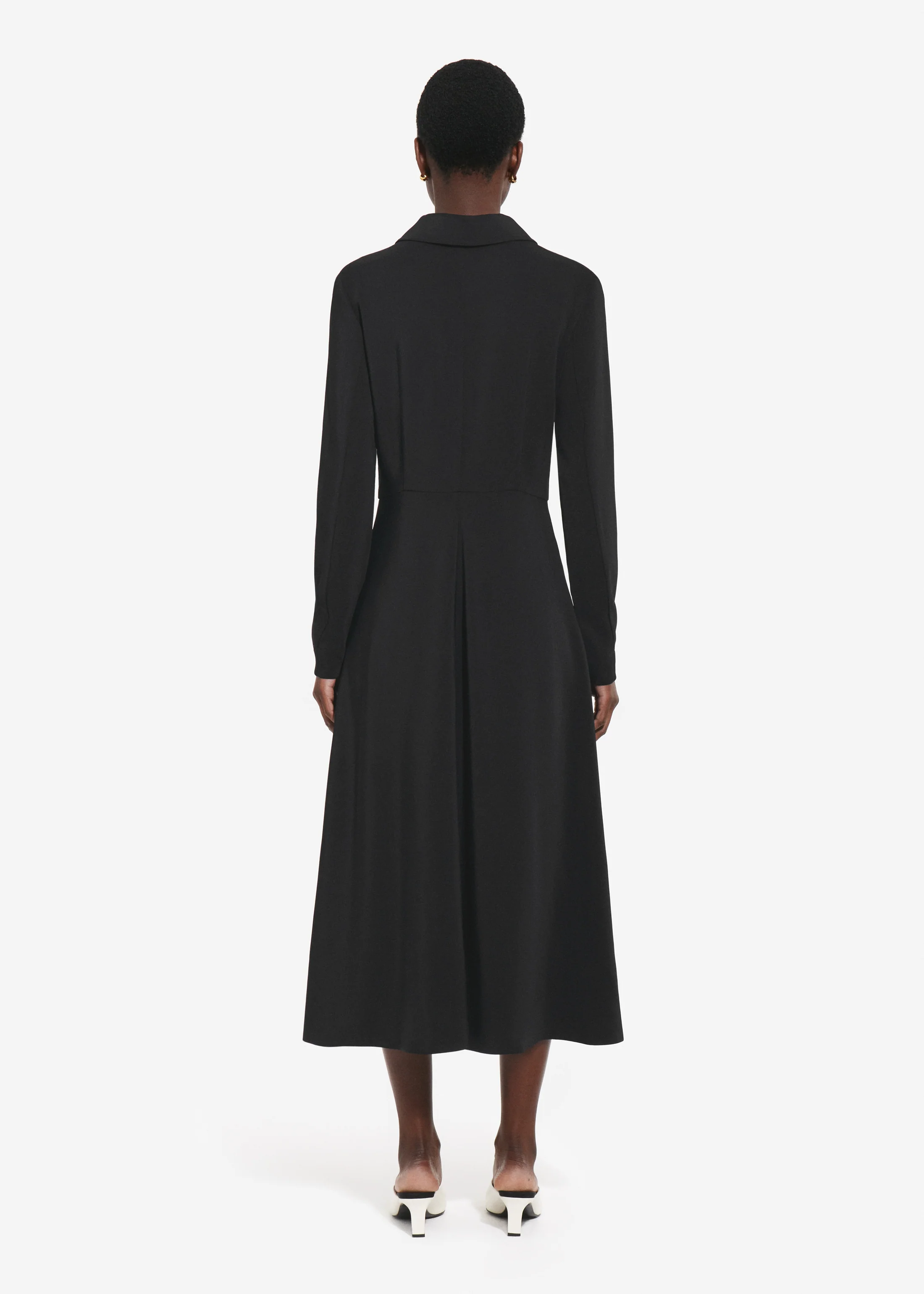 Long Sleeve Shirt Dress in Crepe - Black - Image 3
