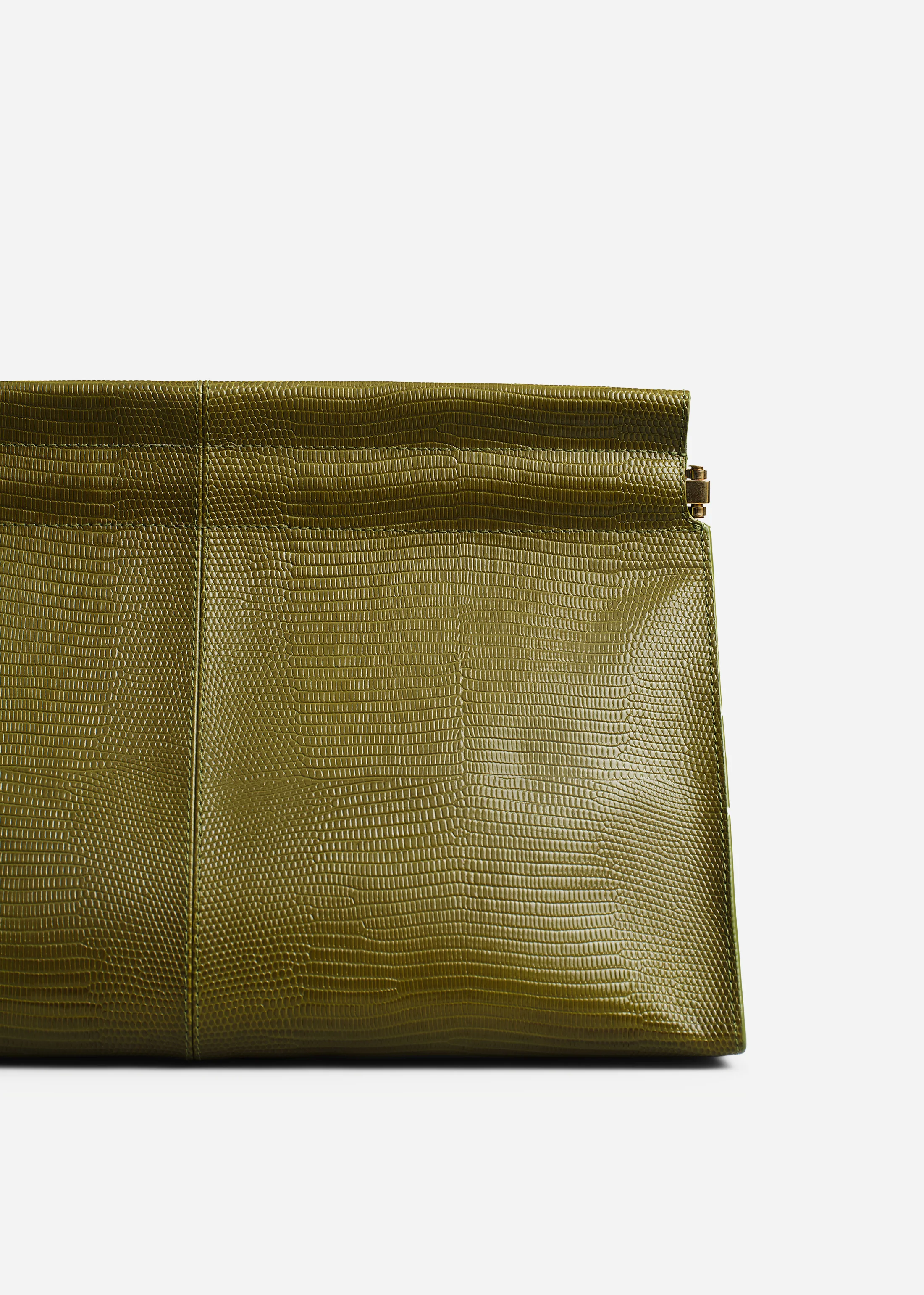 Large Leather Clutch - Olive - Image 3