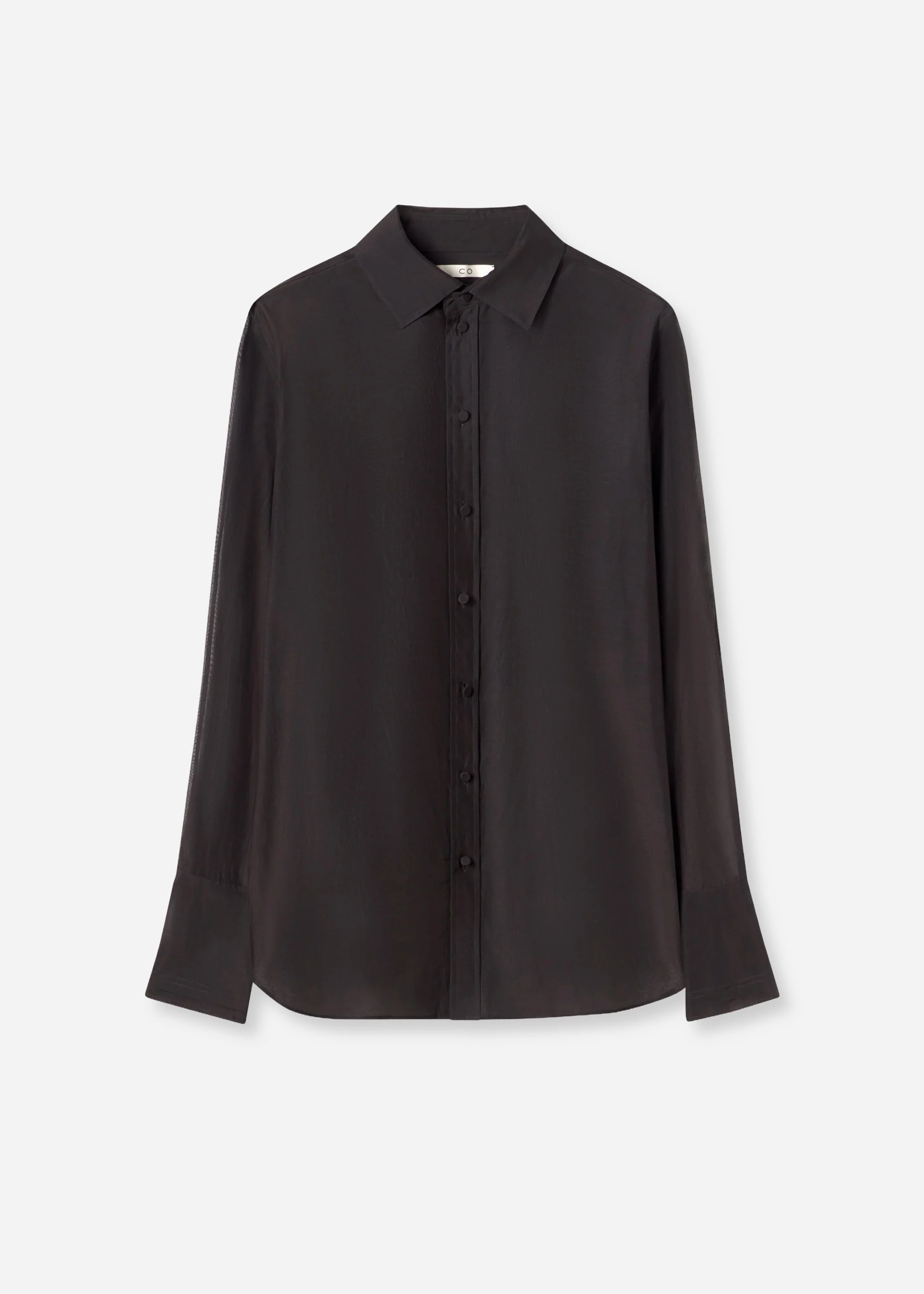 Mens Collared Shirt in Cotton Silk Voile - Black - Image 3