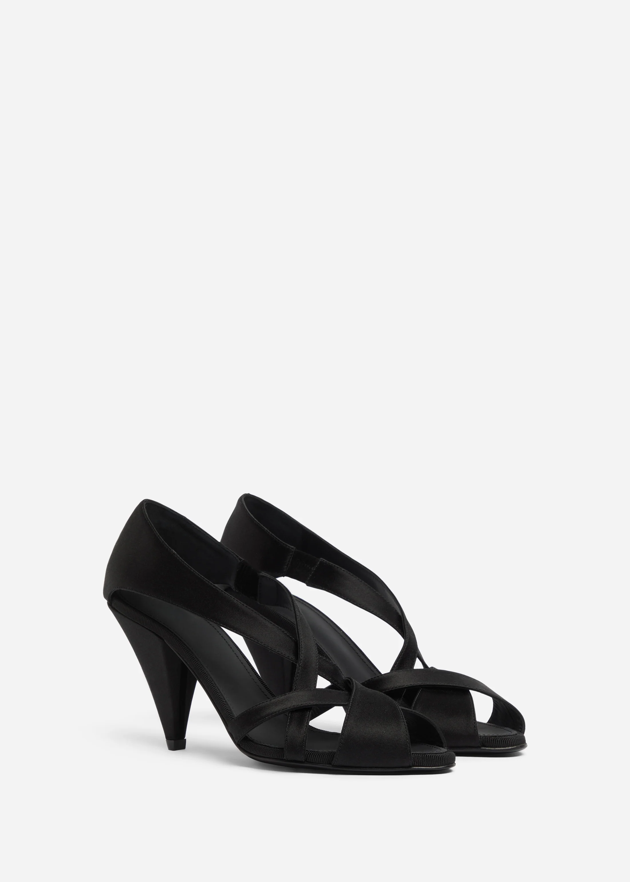 Open Toe Heeled Sandal in Satin - Black - Image 2