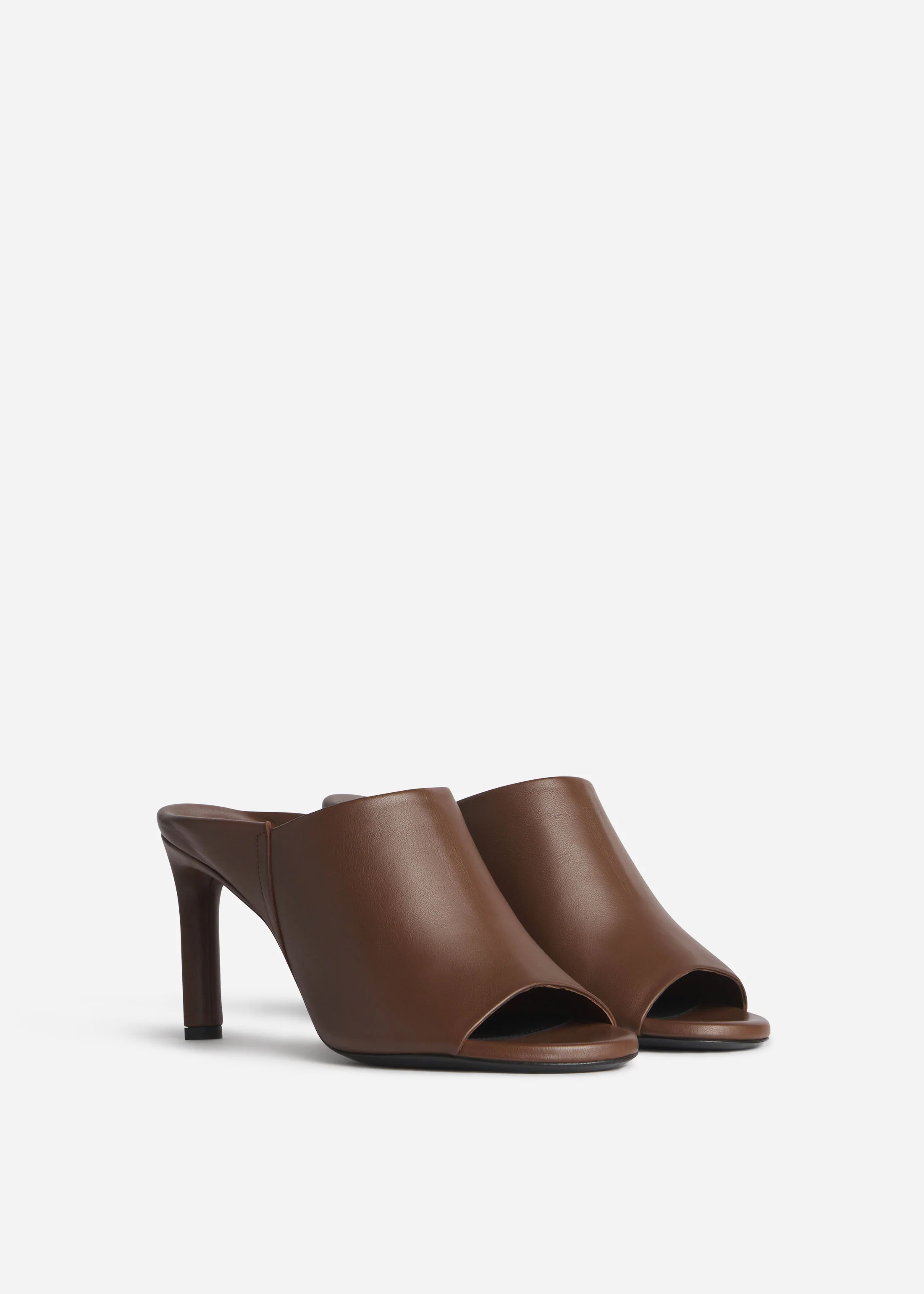Open Toe Heeled Mule in Smooth Leather - Cognac - Image 2