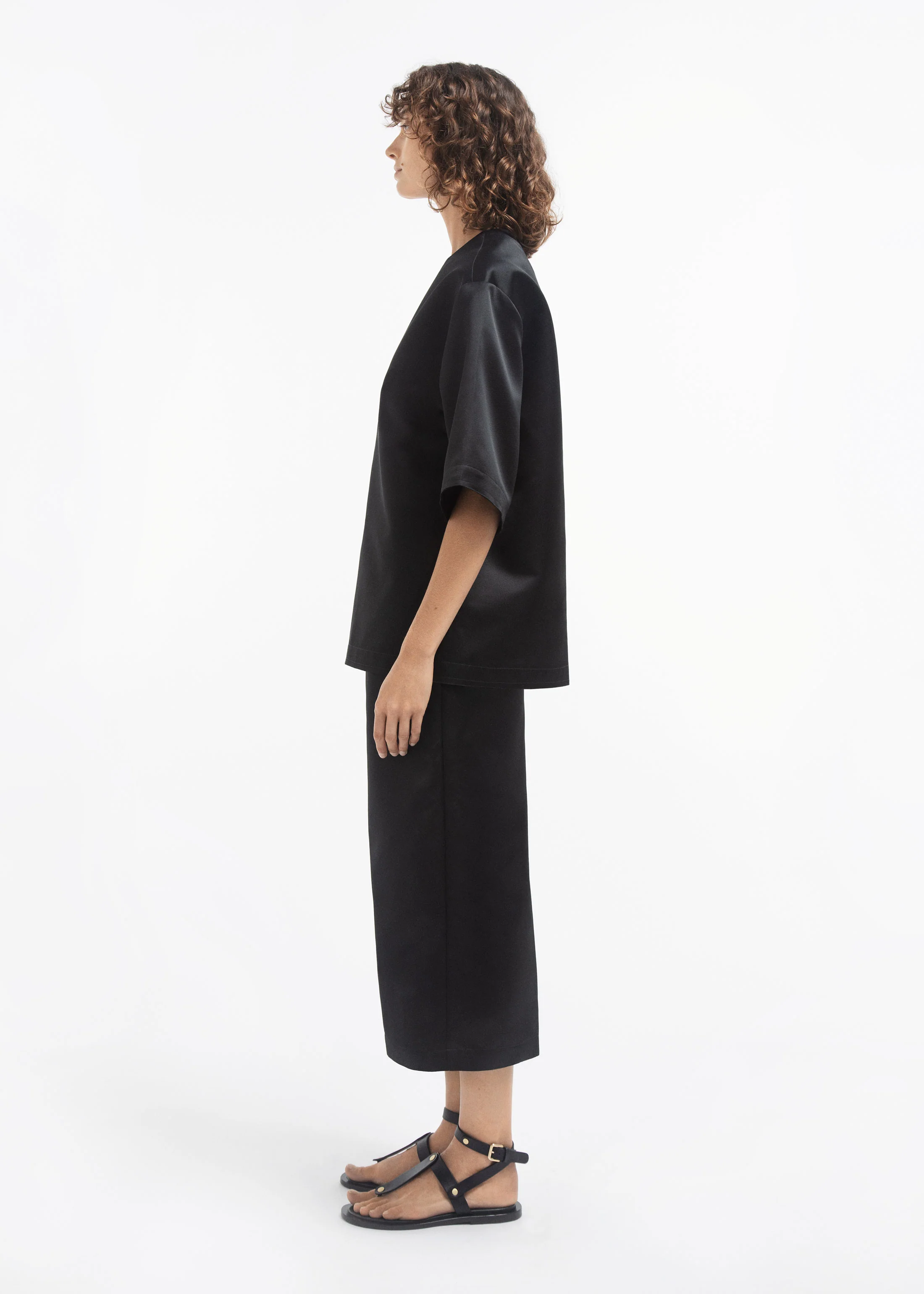 Oversized Shirt in Duchess Satin - Black - Image 2