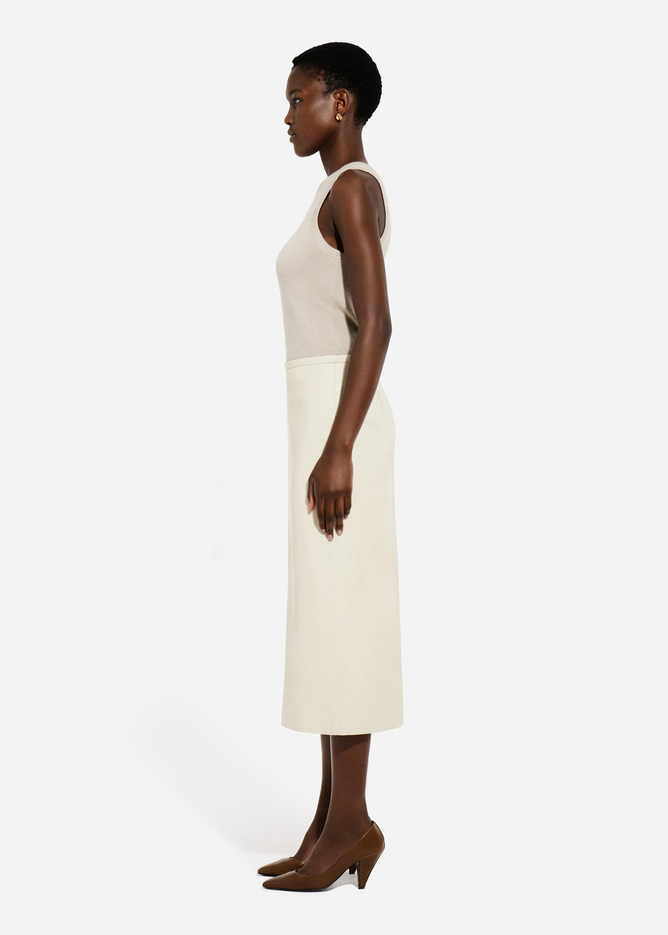 Pencil Skirt in Leather - Pearl - Image 3