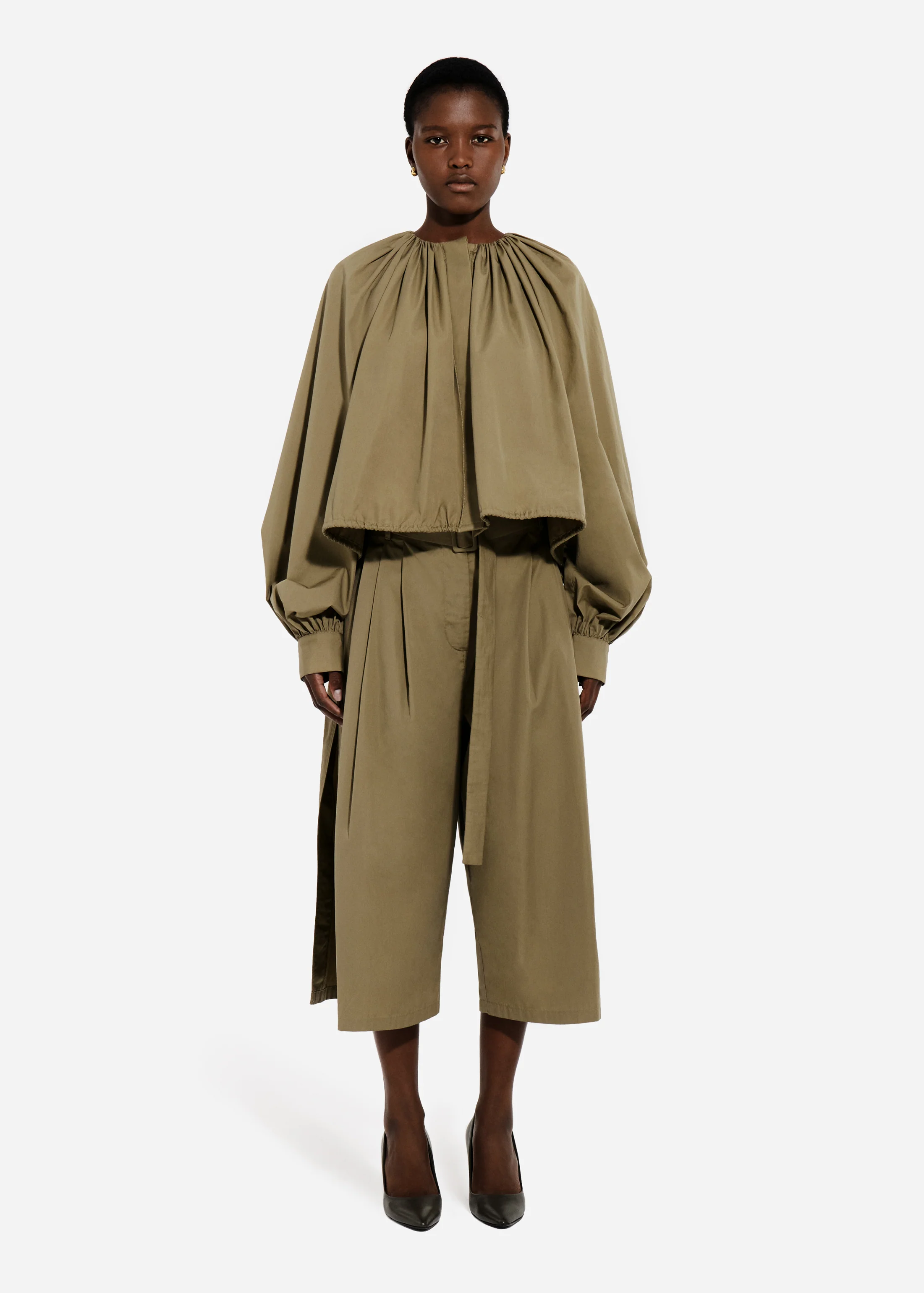 Pleated Culotte in Cotton Poplin - Aloe - Image 3