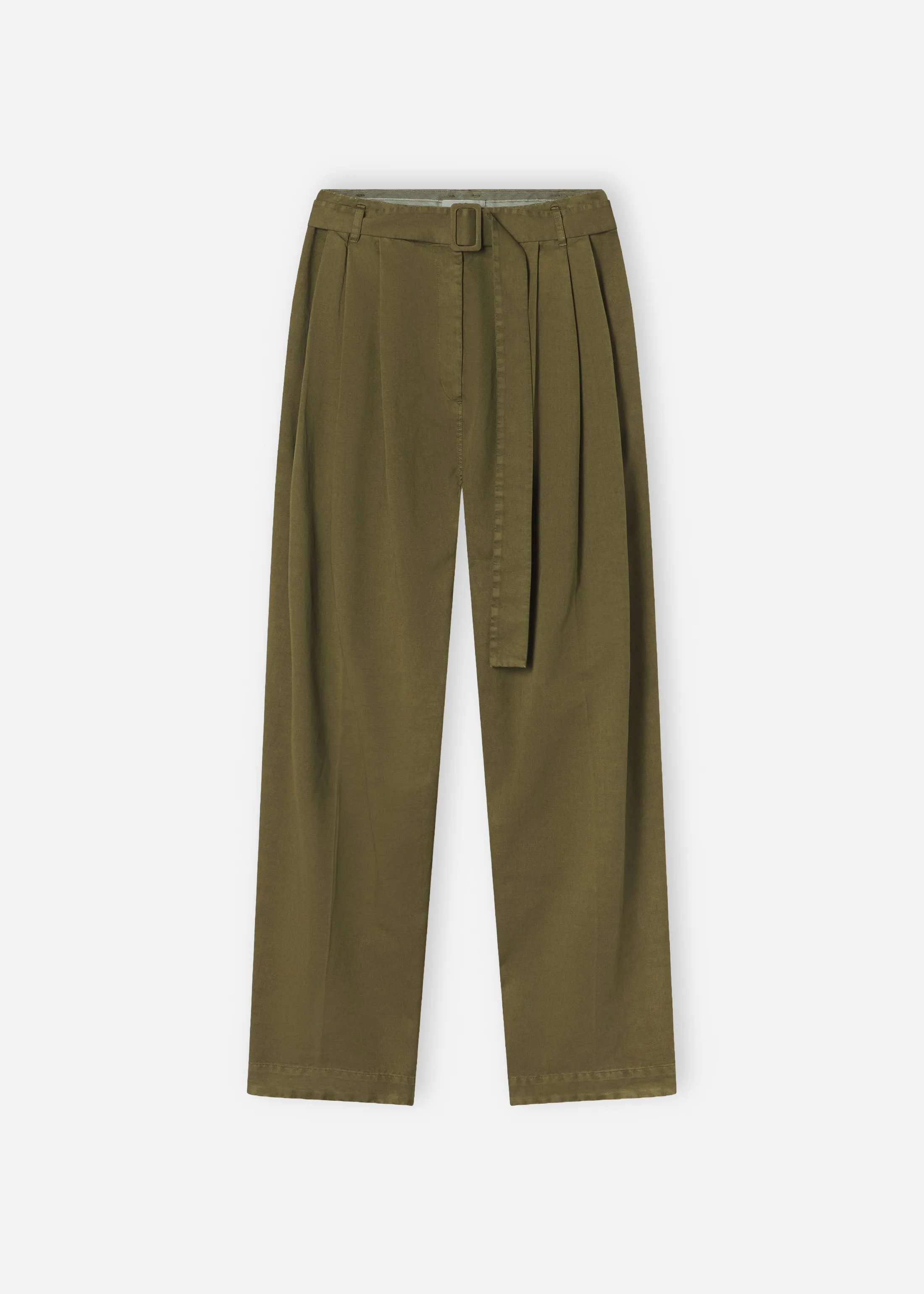 Garment Dyed Pleated Pant in Cotton - Avocado - Image 6