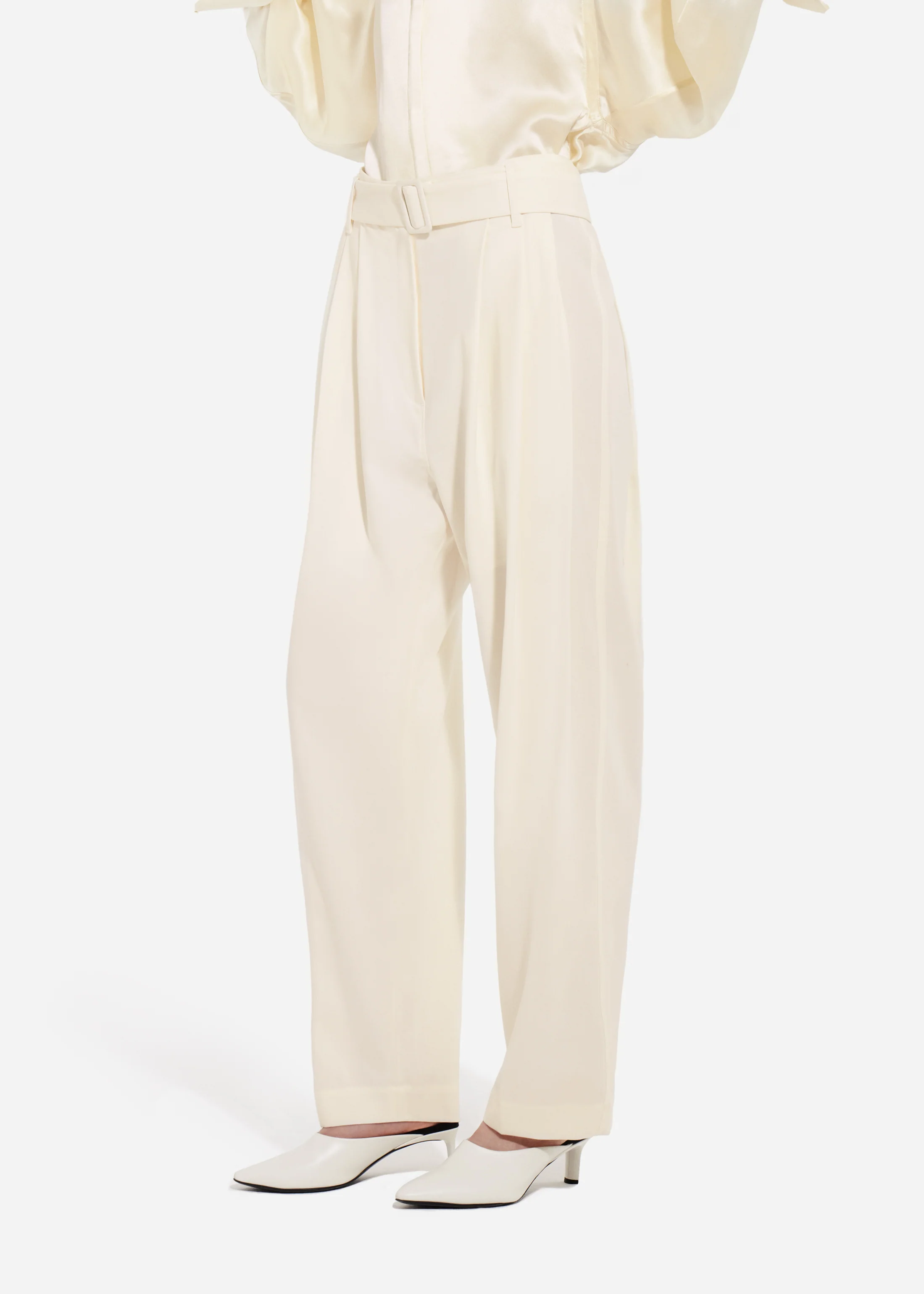 Belted Pleated Pant in Cotton - Milk - Image 2