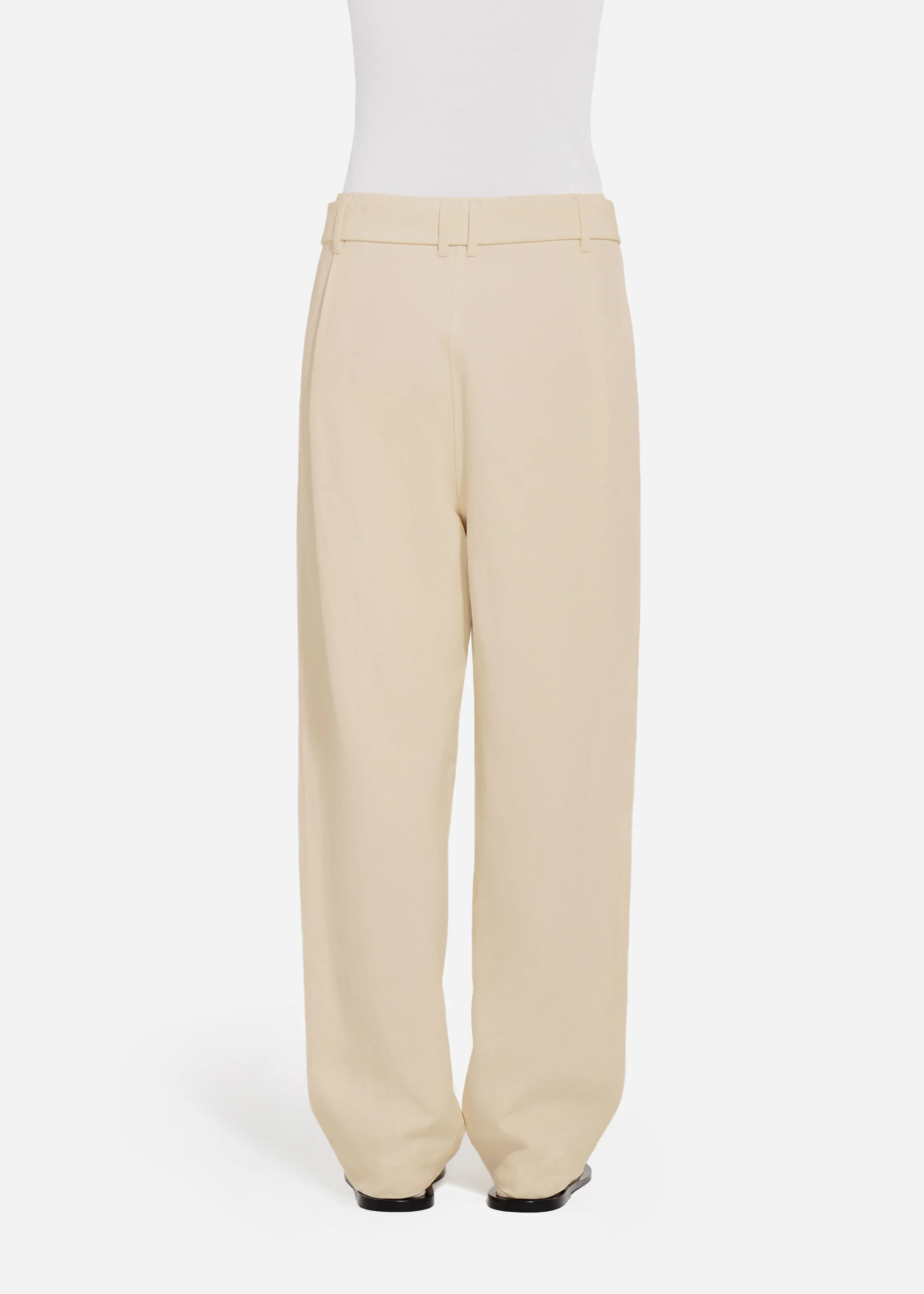 Belted Pleated Pant in Viscose Linen - Pearl - Image 3