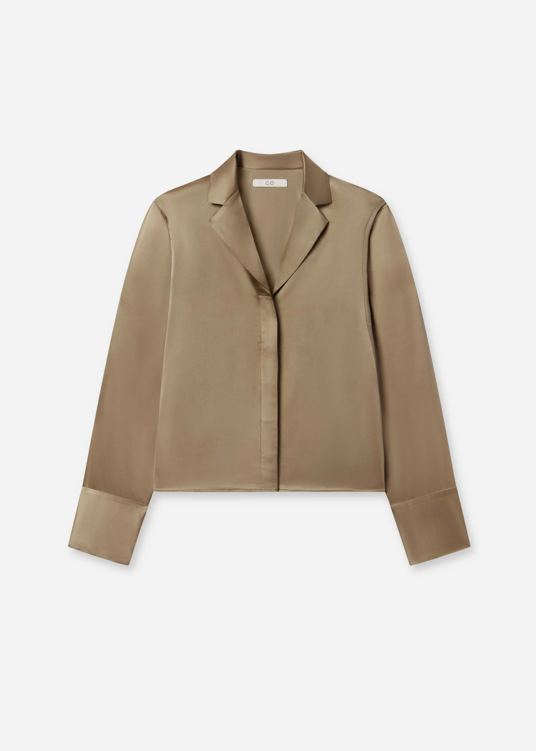 Relaxed Button Down Shirt in Silk Charmeuse - Sesame - Image 4